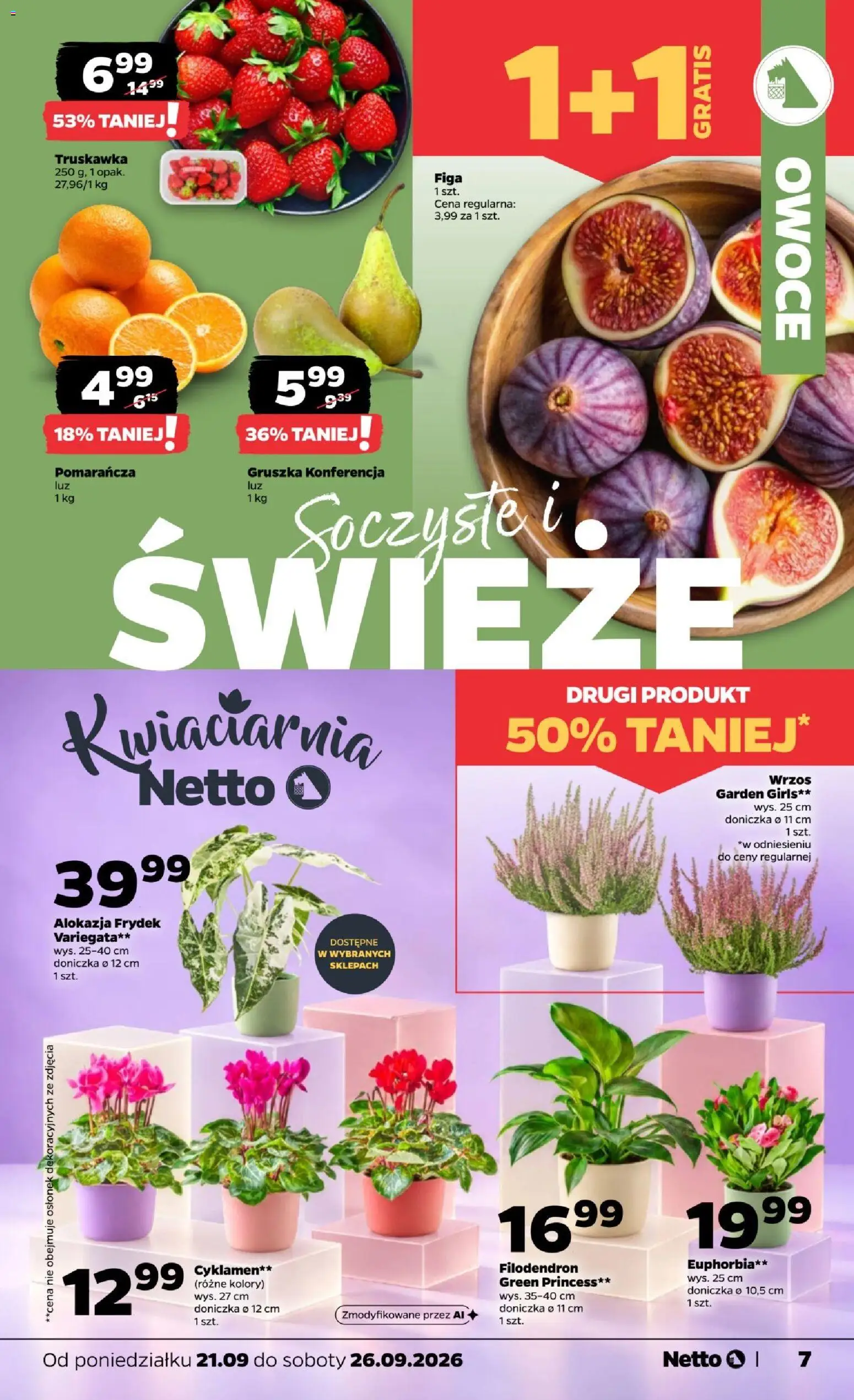 Netto gazetka od poniedziałku od 21.09.2026 | Strona: 7 | Produkty: Gruszka, Wrzos, Doniczka, Owoce