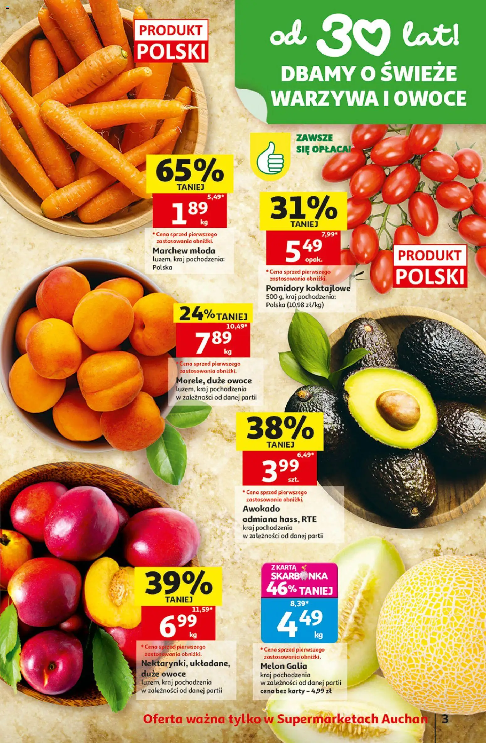 Auchan gazetka od 30.07.2026 | Strona: 3 | Produkty: Karta, Melon, Awokado, Warzywa