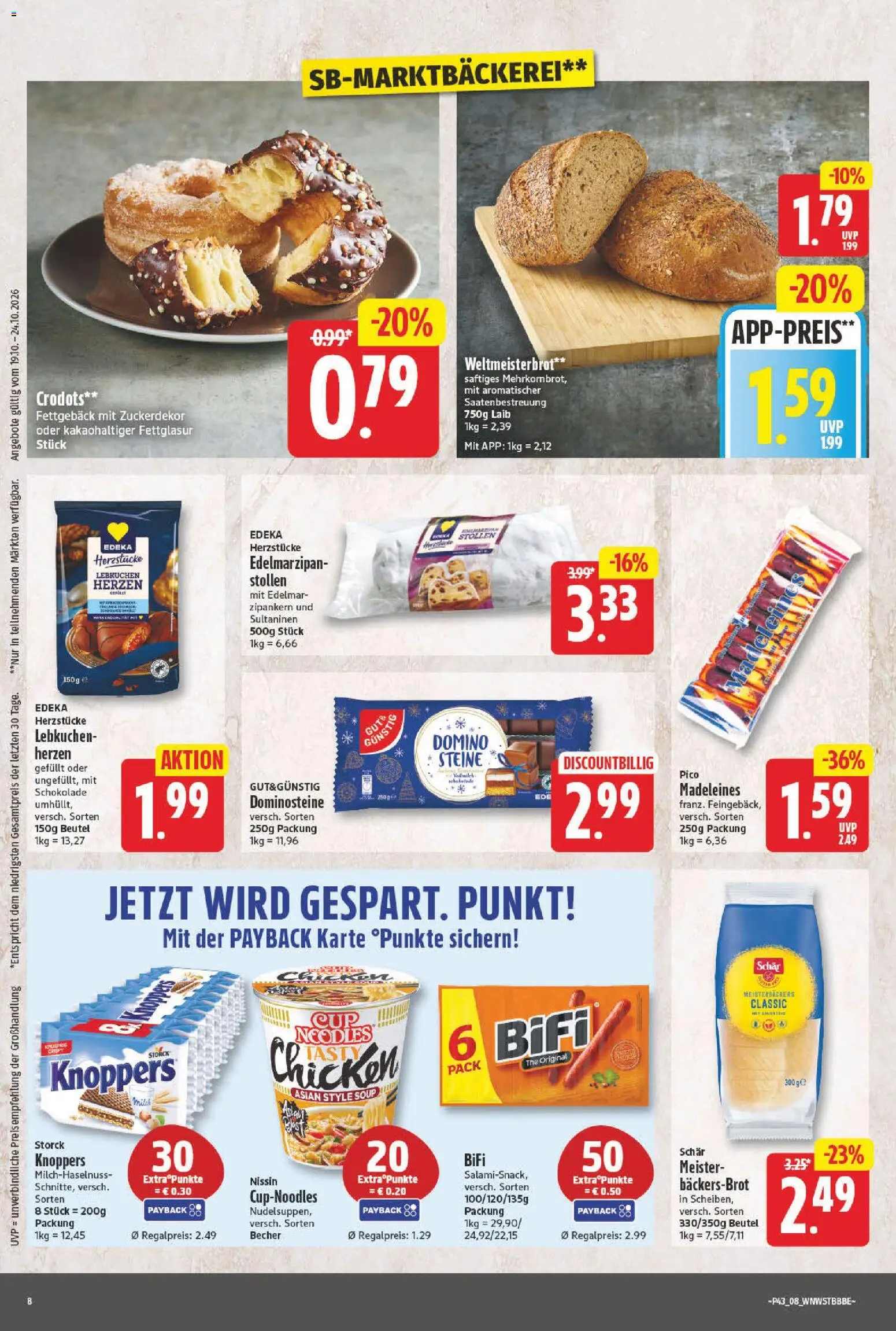 NP Discount Prospekt – gültig ab 19.10.2026 | Seite: 8 | Produkte: Schokolade, Bifi, Knoppers, Madeleines
