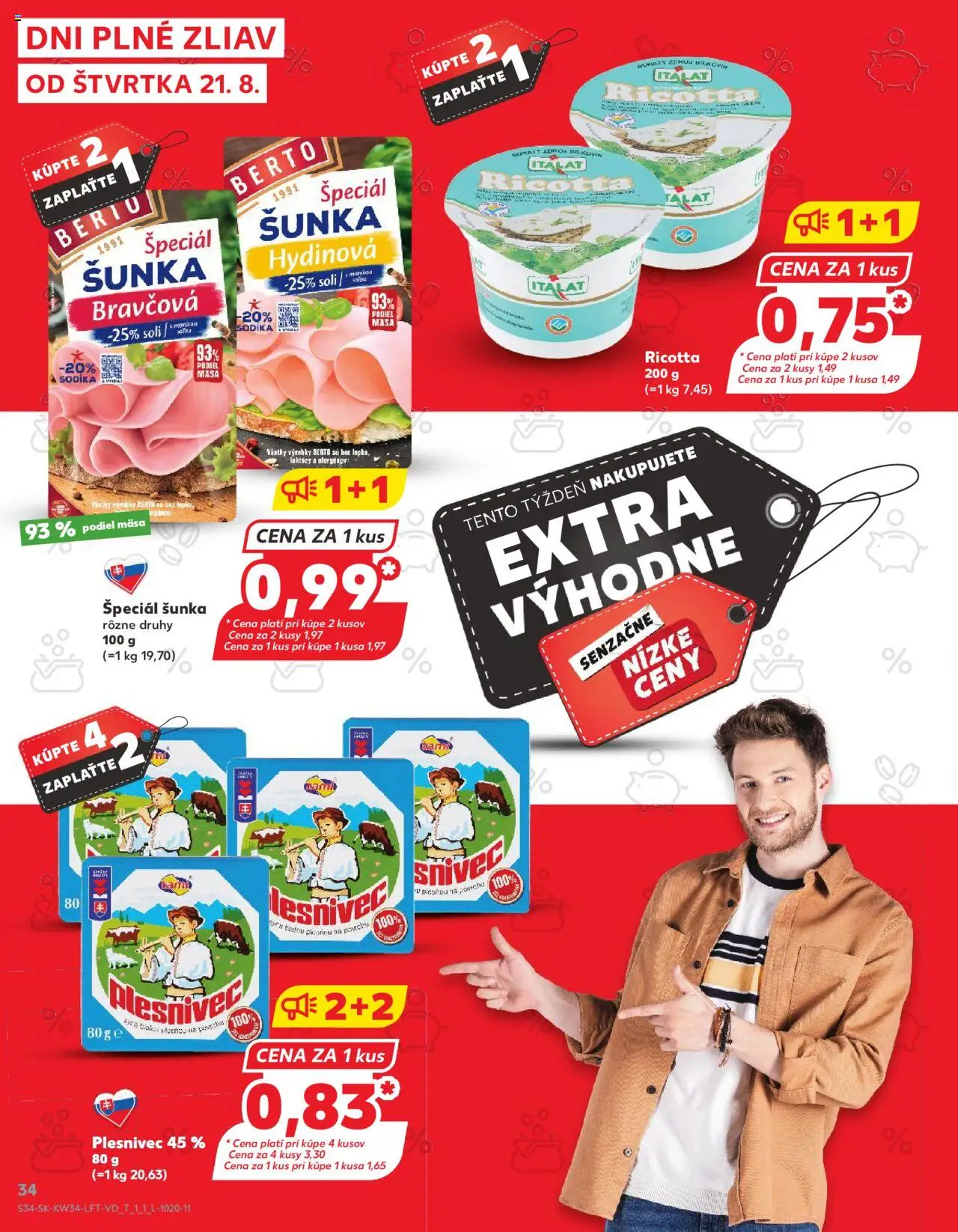 Nové Kaufland akcie – leták je platný od 21.08.2025 | Strana: 34 | Produkty: Šunka