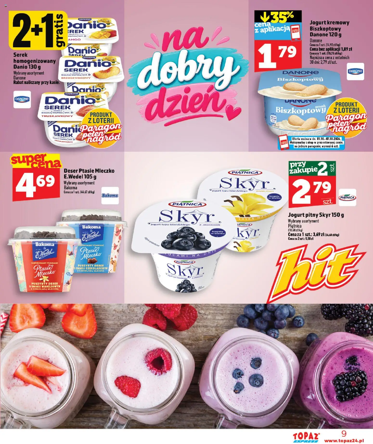 Topaz gazetka - Express od 01.10.2026 | Strona: 9 | Produkty: Białko, Jogurt pitny, Czekolada, Skyr