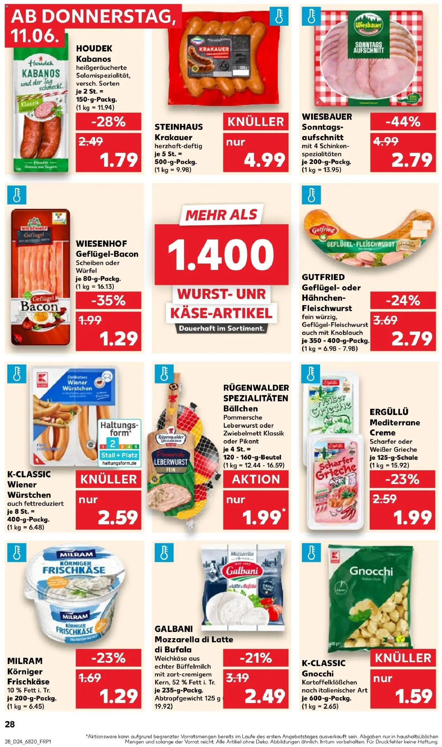 Kaufland Prospekt Nagold – gültig ab 11.06.2026 | Seite: 28 | Produkte: Wiener wurstchen, Mozzarella, Milram, Schinken