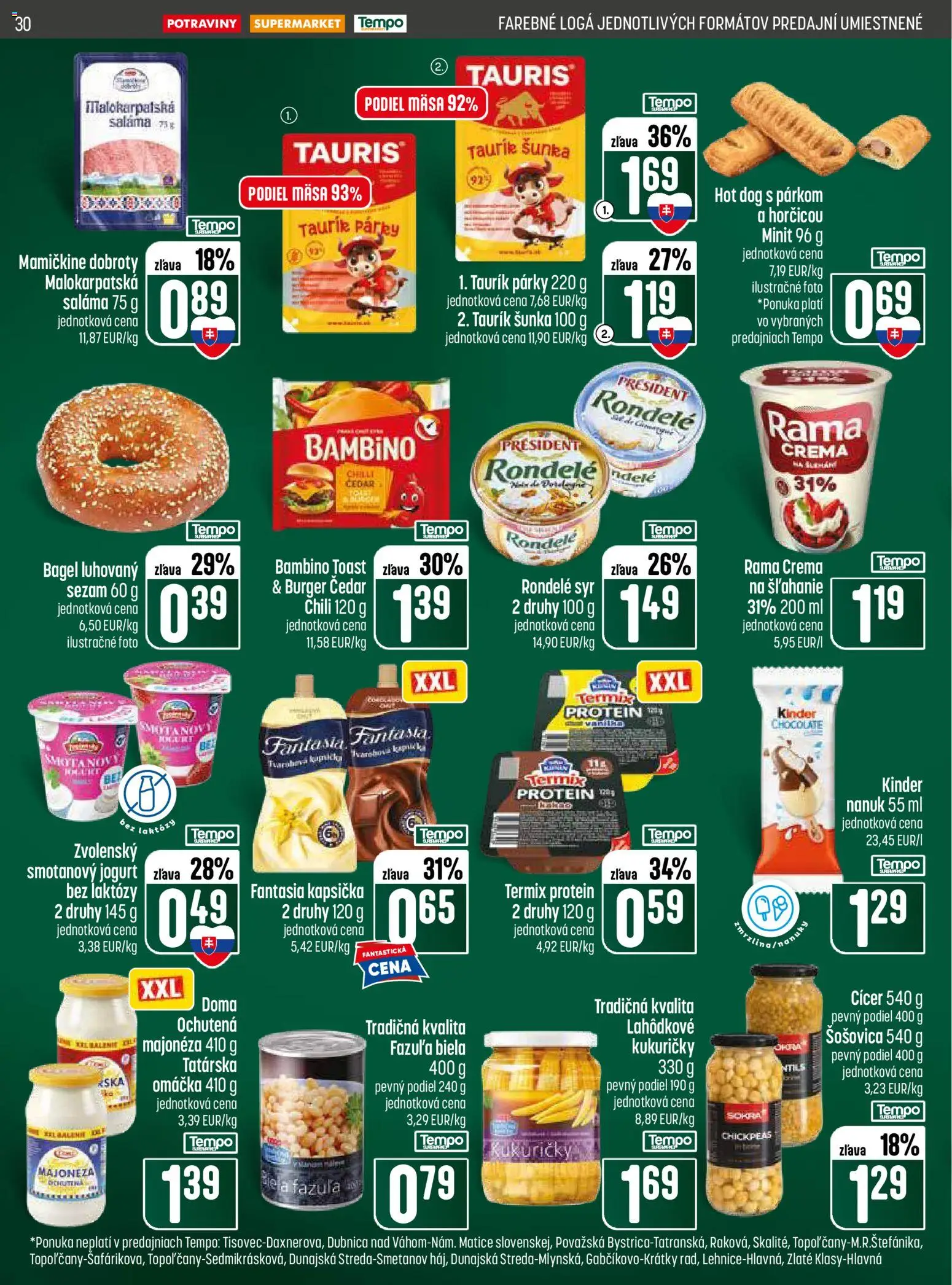 Nové COOP Jednota akcie – leták je platný od 11.06.2026 | Strana: 30 | Produkty: Syr, Kinder, Fazuľa, Nanuk