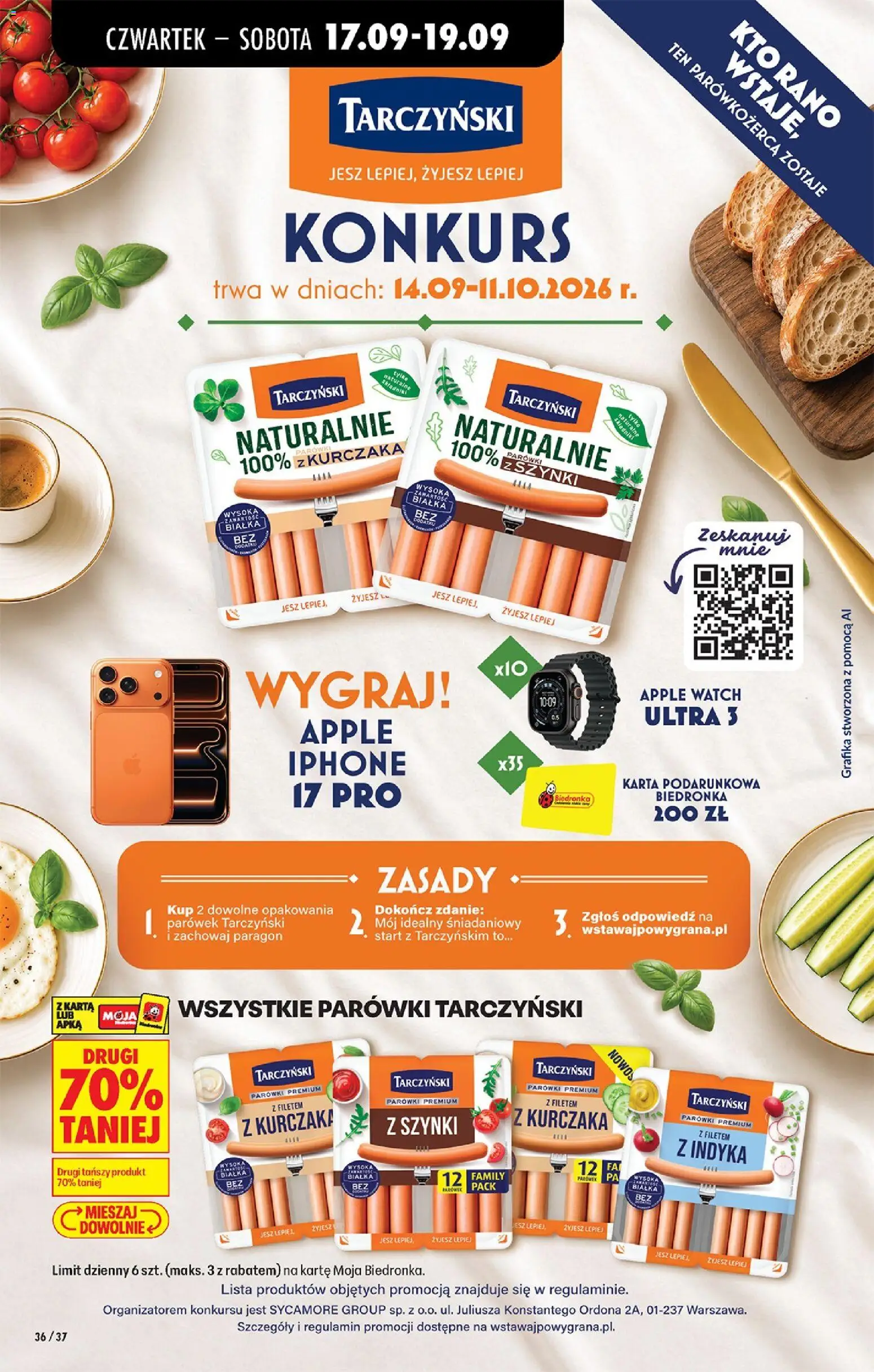 Biedronka gazetka od czwartku od 17.09.2026 | Strona: 56 | Produkty: Karta, Parówki z szynki, Smartwatch, Parówki tarczyński
