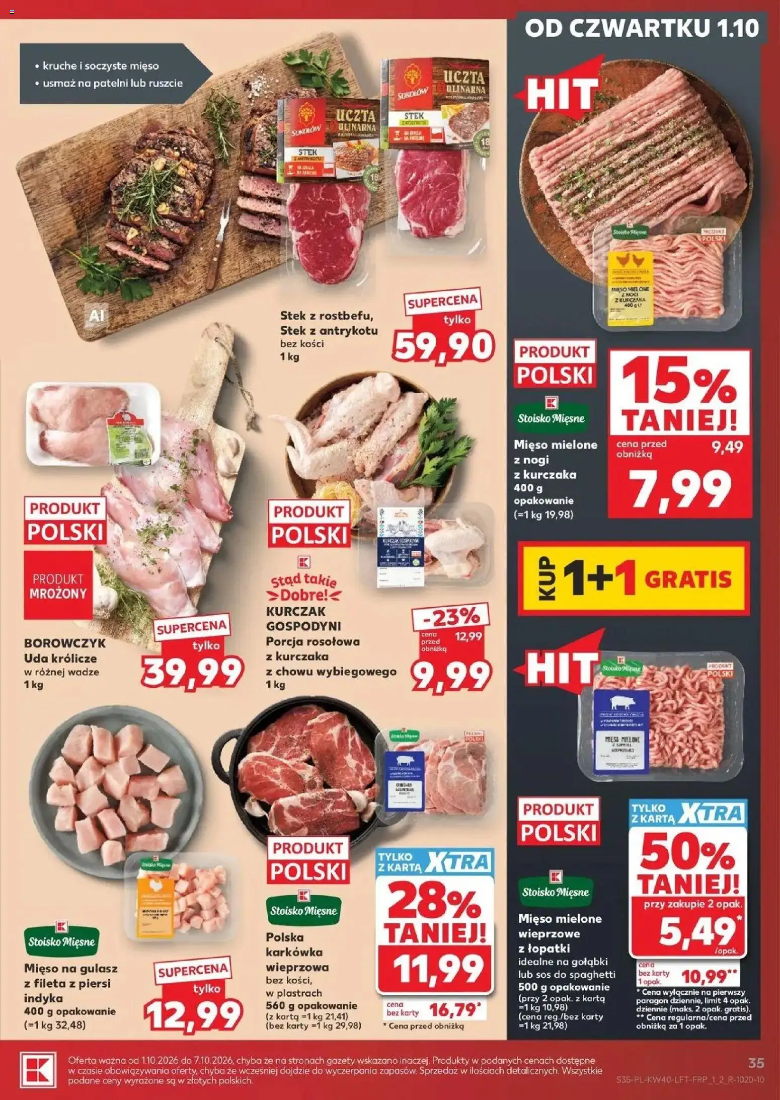 Kaufland gazetka od 01.10.2026 - od jutra PDF | Strona: 35 | Produkty: Porcja rosołowa, Piersi, Stek z antrykotu, Mięso mielone
