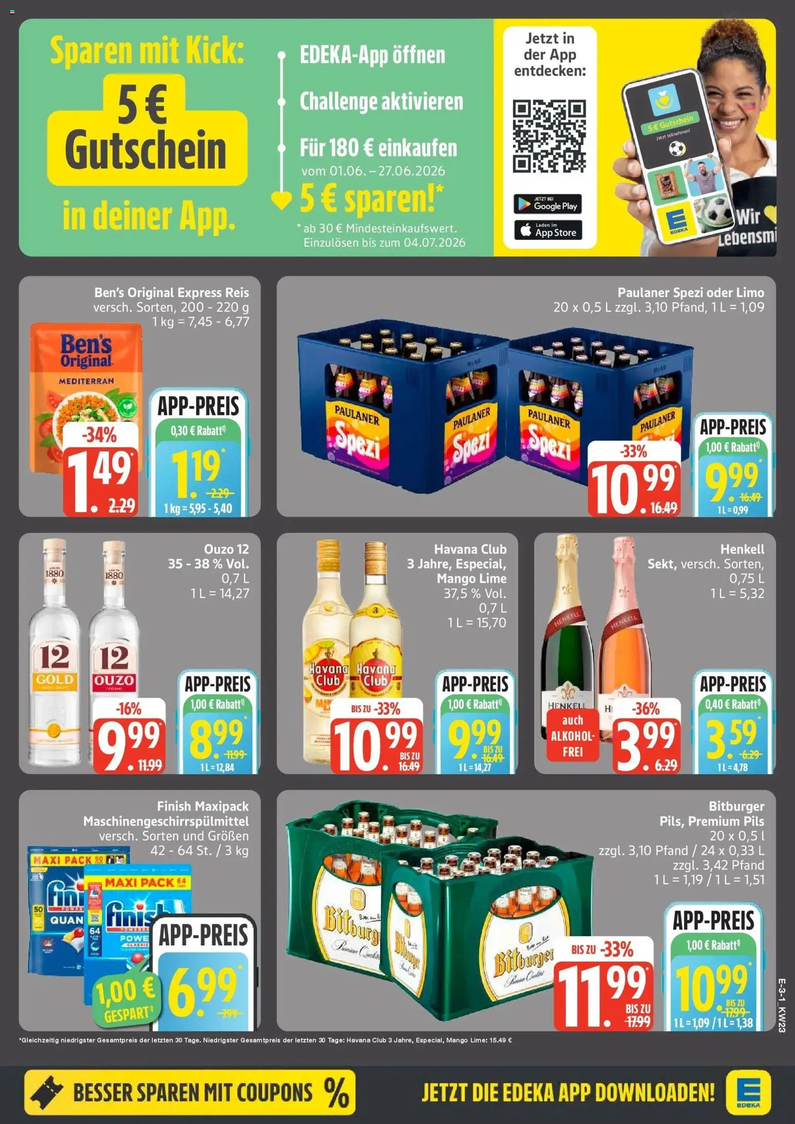 Edeka prospekt Großenwiehe – gültig ab 01.06.2026 | Seite: 3 | Produkte: Havana club, Bitburger, Paulaner spezi, Reis