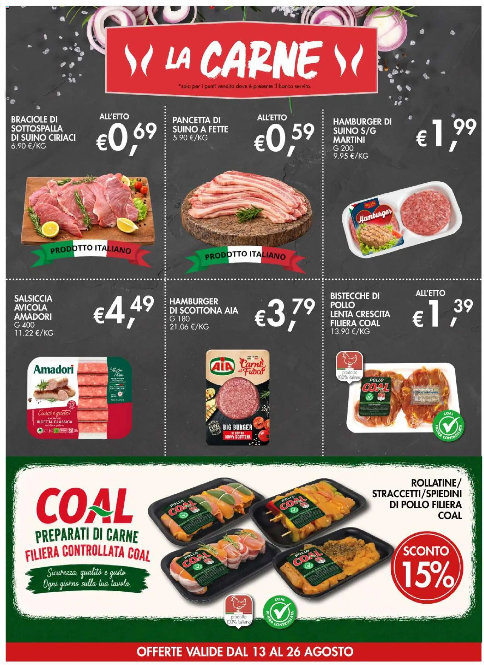 Volantino Coal del 13/08/2026 | Pagina: 4 | Prodotti: Suino, Salsiccia, Carne, Hamburger