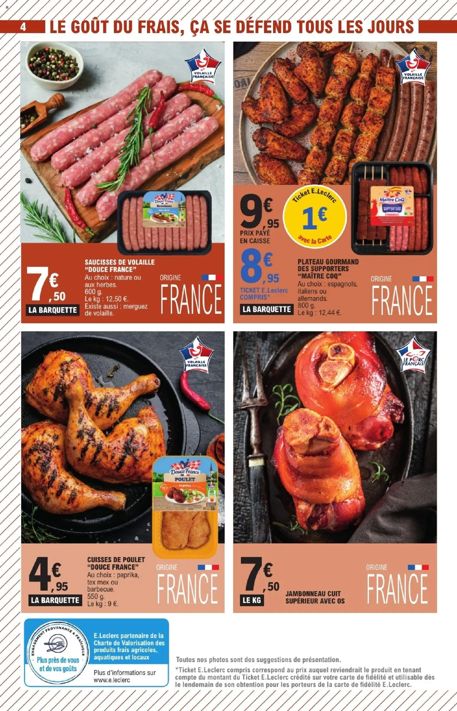 {H1} | Page: 4 | Produits: Cuisses de poulet, Plateau, Merguez, Porc