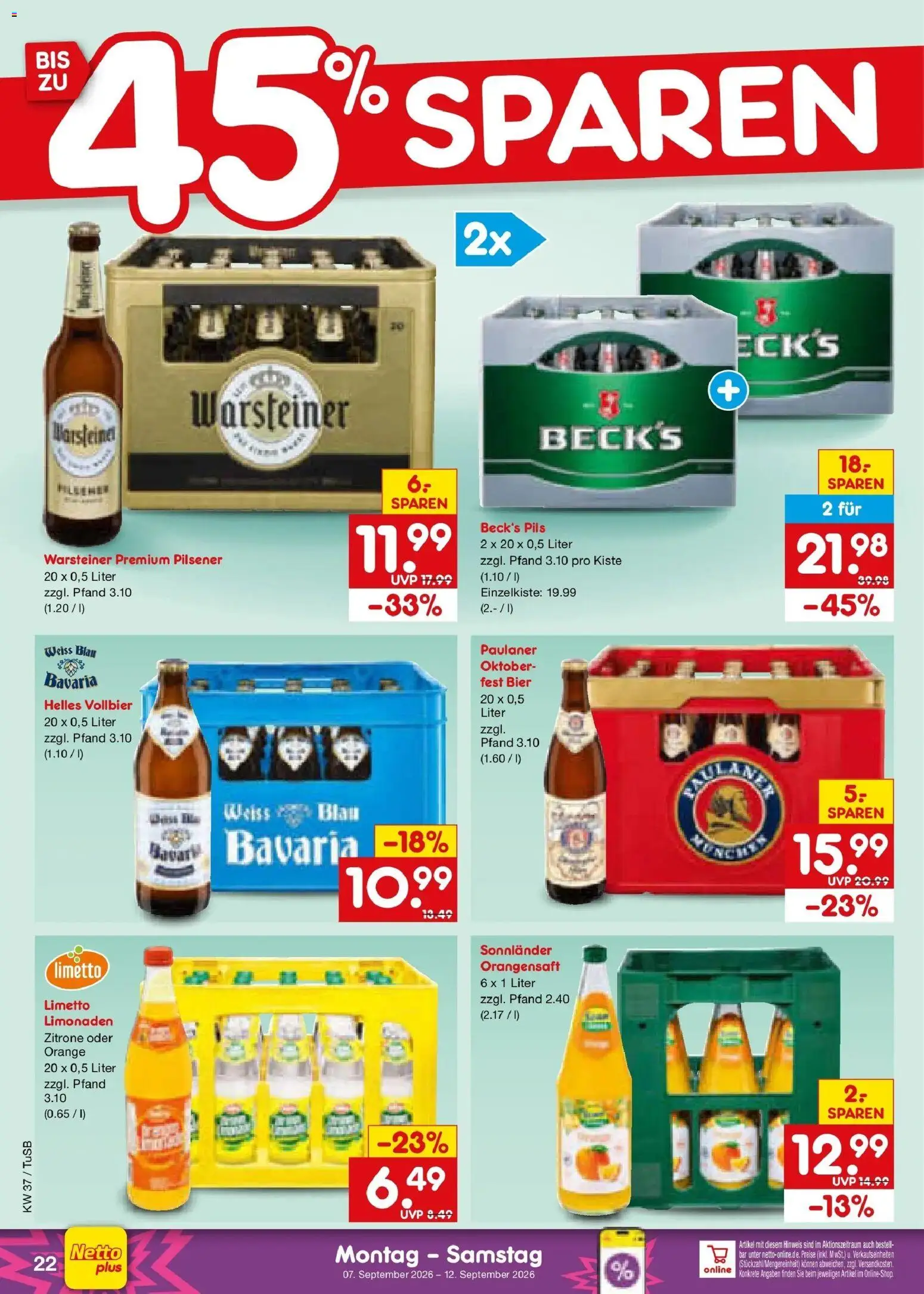 Netto Marken-Discount Prospekt Sindelfingen – gültig ab 07.09.2026 | Seite: 30 | Produkte: Pils, Warsteiner, Zitrone, Paulaner