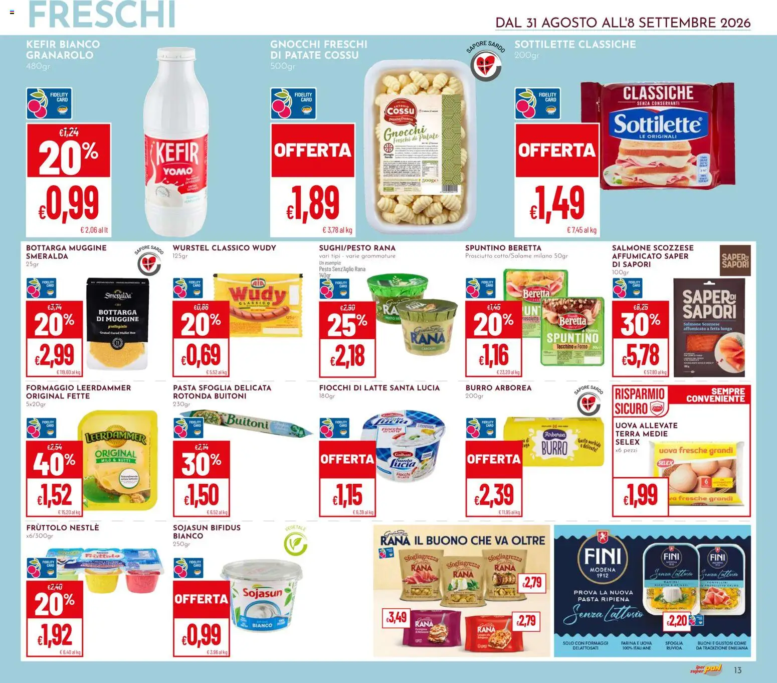 Volantino Pan del 31/08/2026 | Pagina: 13 | Prodotti: Uova, Salmone, Farina, Gnocchi