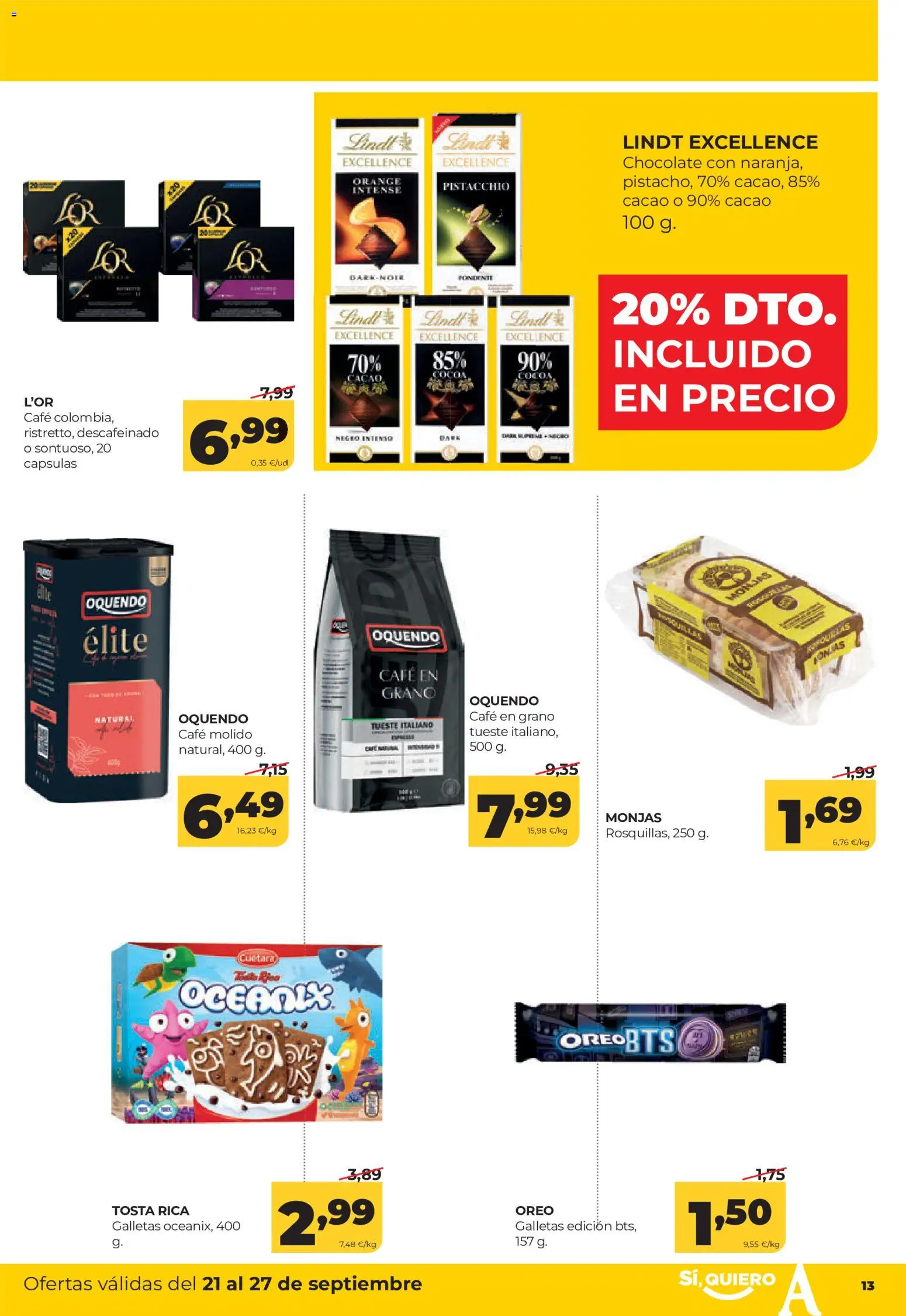 Alimerka folleto Castilla y León │ válido desde el 21/09/2026 | Página: 13 | Productos: Oreo, Café, Café molido, Lindt