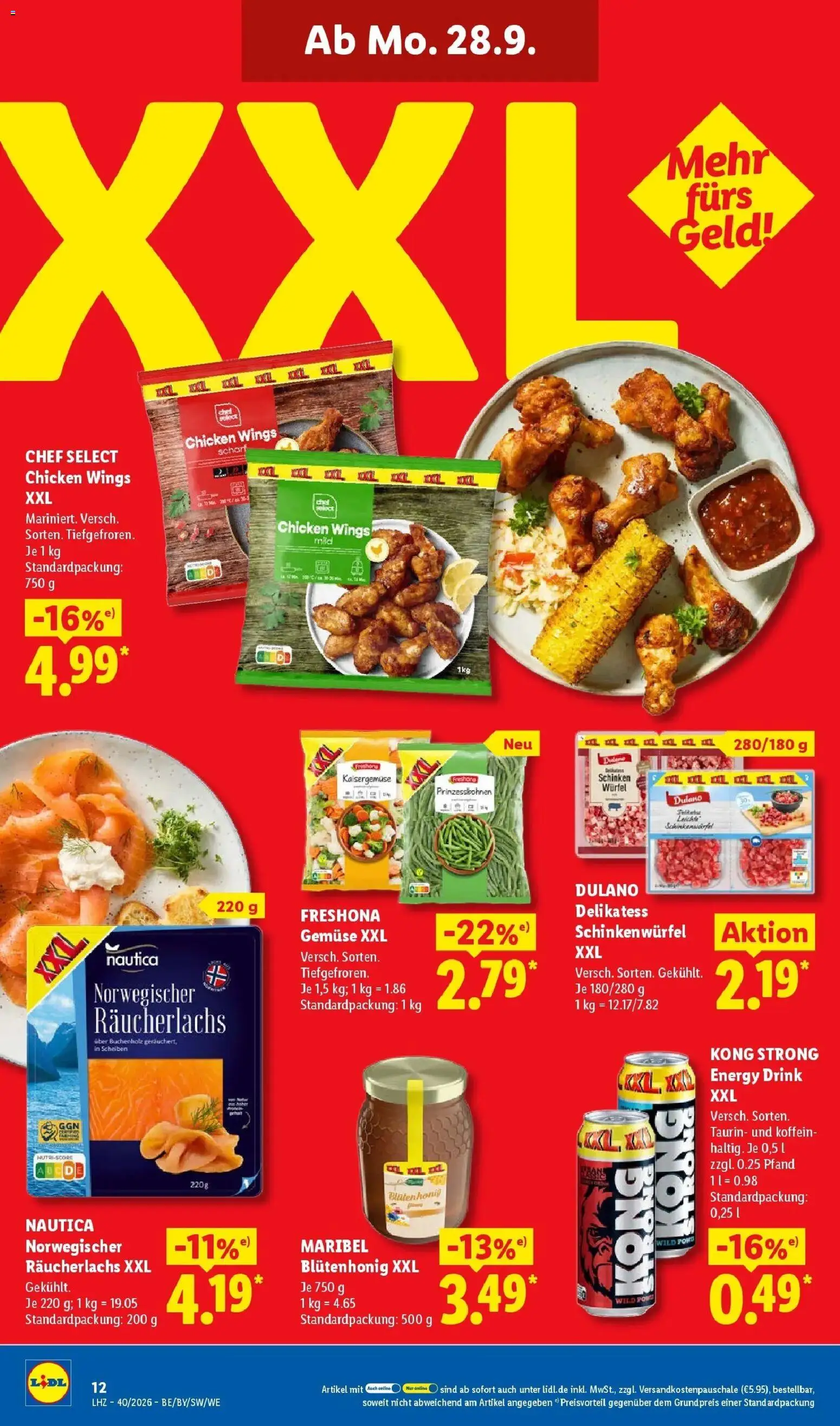 Lidl Prospekt Künzell (ab 28.09.2026) zum Blättern » Angebote | Seite: 28 | Produkte: Energy, Räucherlachs, Gemüse, Schinken