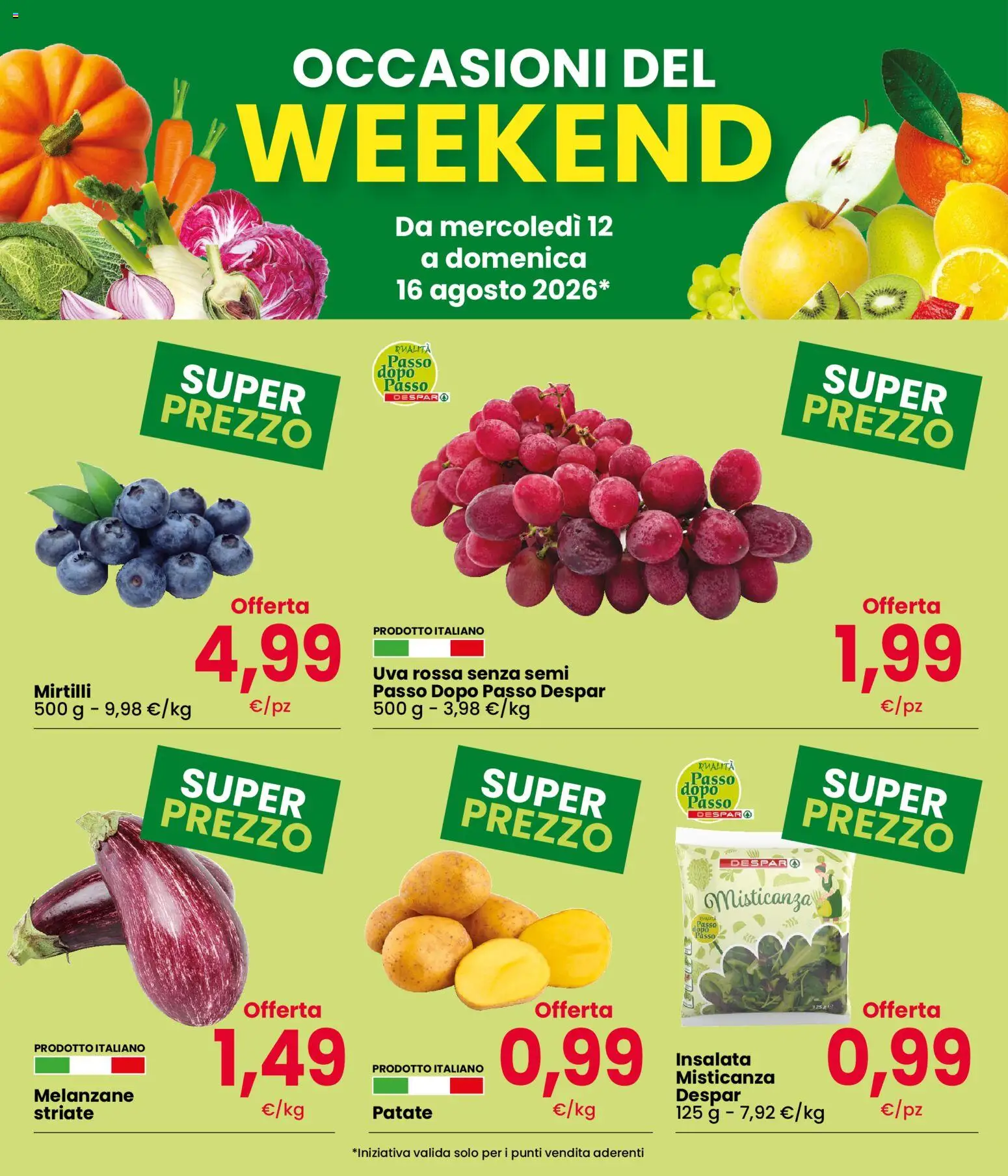 Volantino Eurospar del 12/08/2026 | Pagina: 2 | Prodotti: Misticanza, Insalata, Patate, Uva