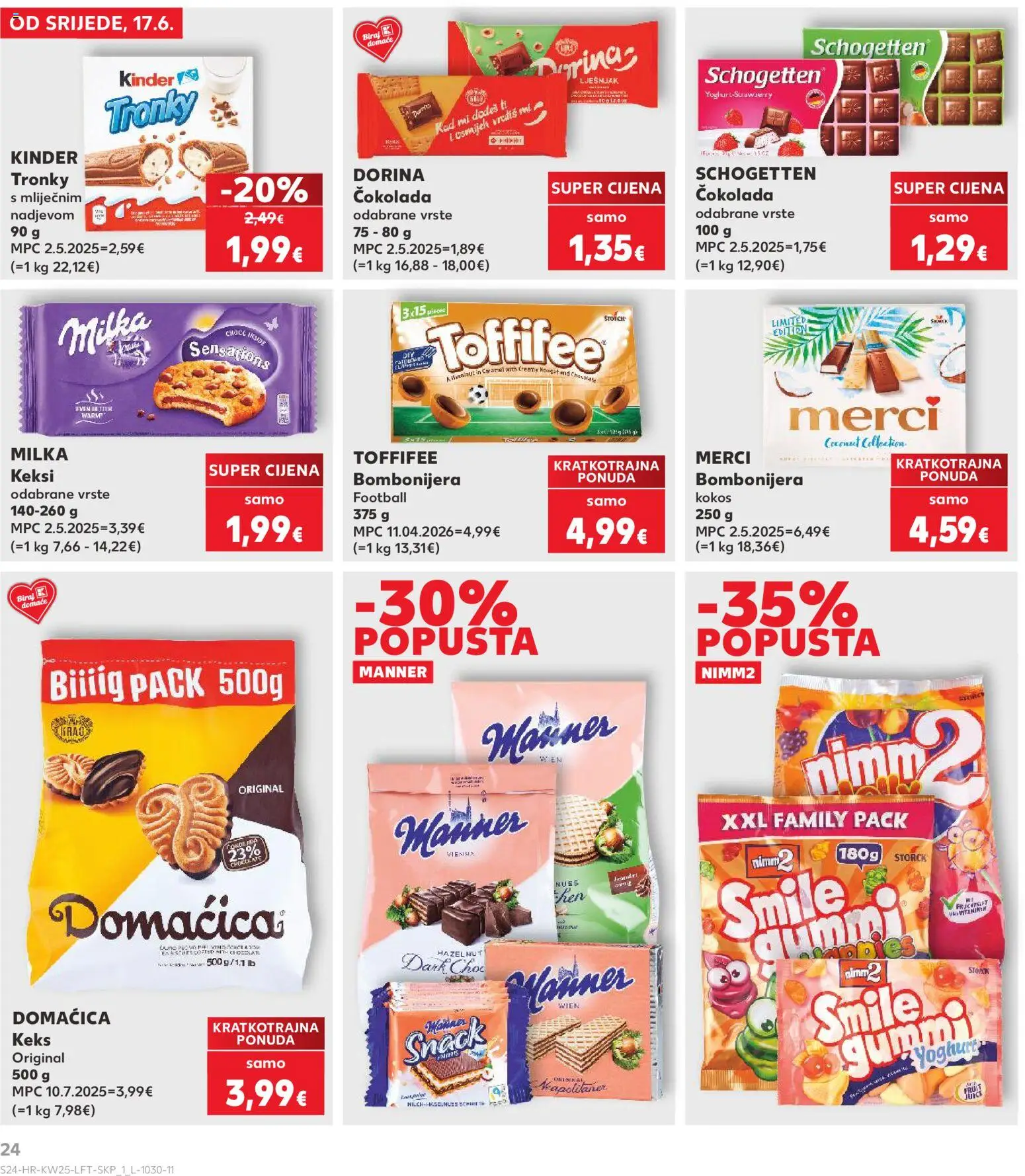 Kaufland katalog | vrijedi od 17.06.2026 | Stranica: 24 | Proizvodi: Dorina, Keks, Bombonijera, Milka