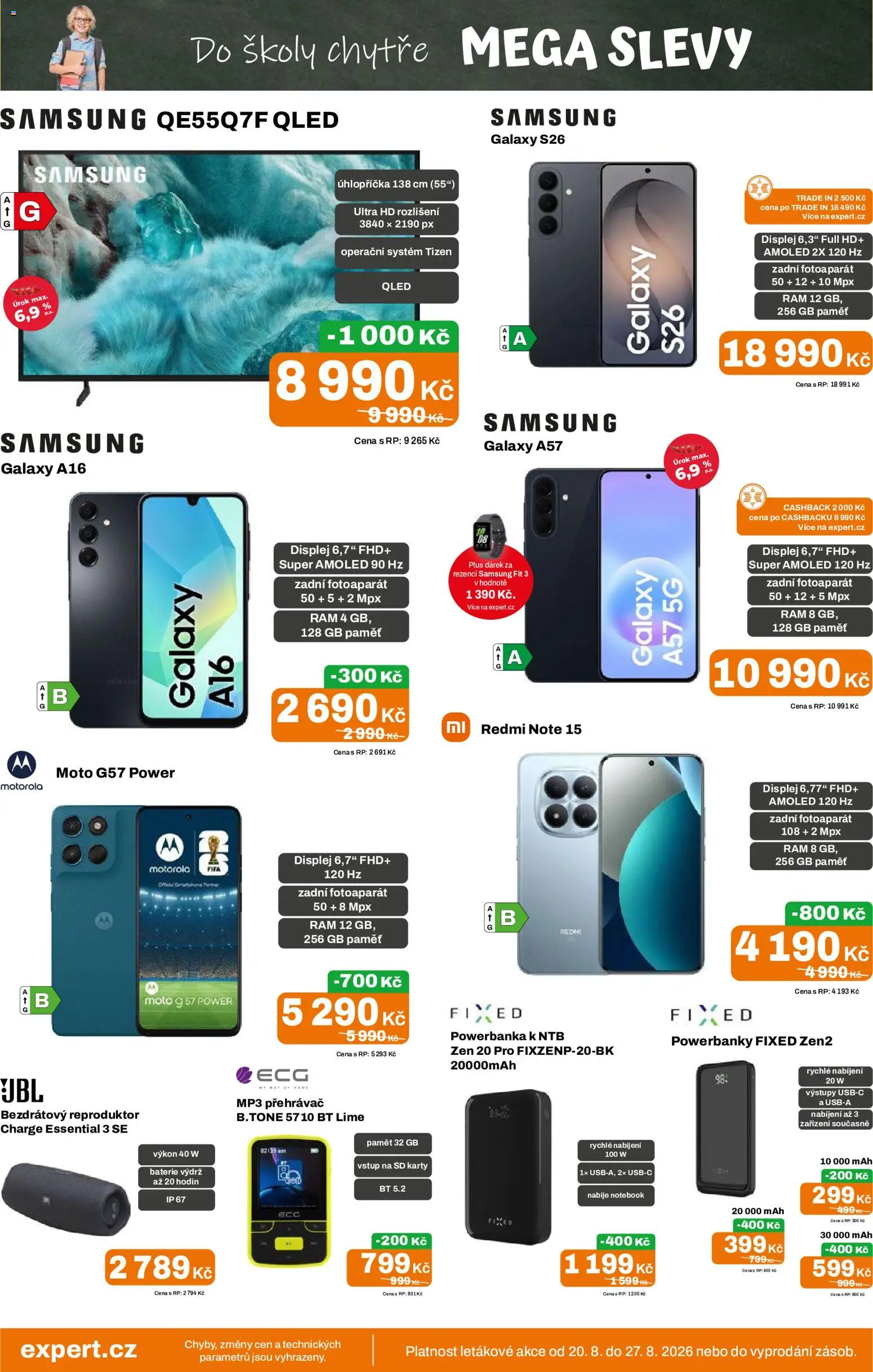 Expert elektro leták od 20.08.2026 | Strana: 3 | Produkty: Powerbanka, Přehrávač, Reproduktor, Baterie