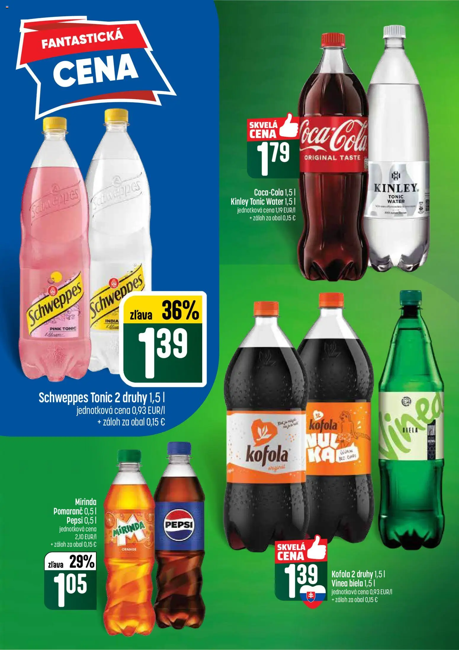 Nové COOP Jednota akcie – leták je platný od 07.05.2026 | Strana: 50 | Produkty: Kofola, Pepsi, Mirinda, Vinea
