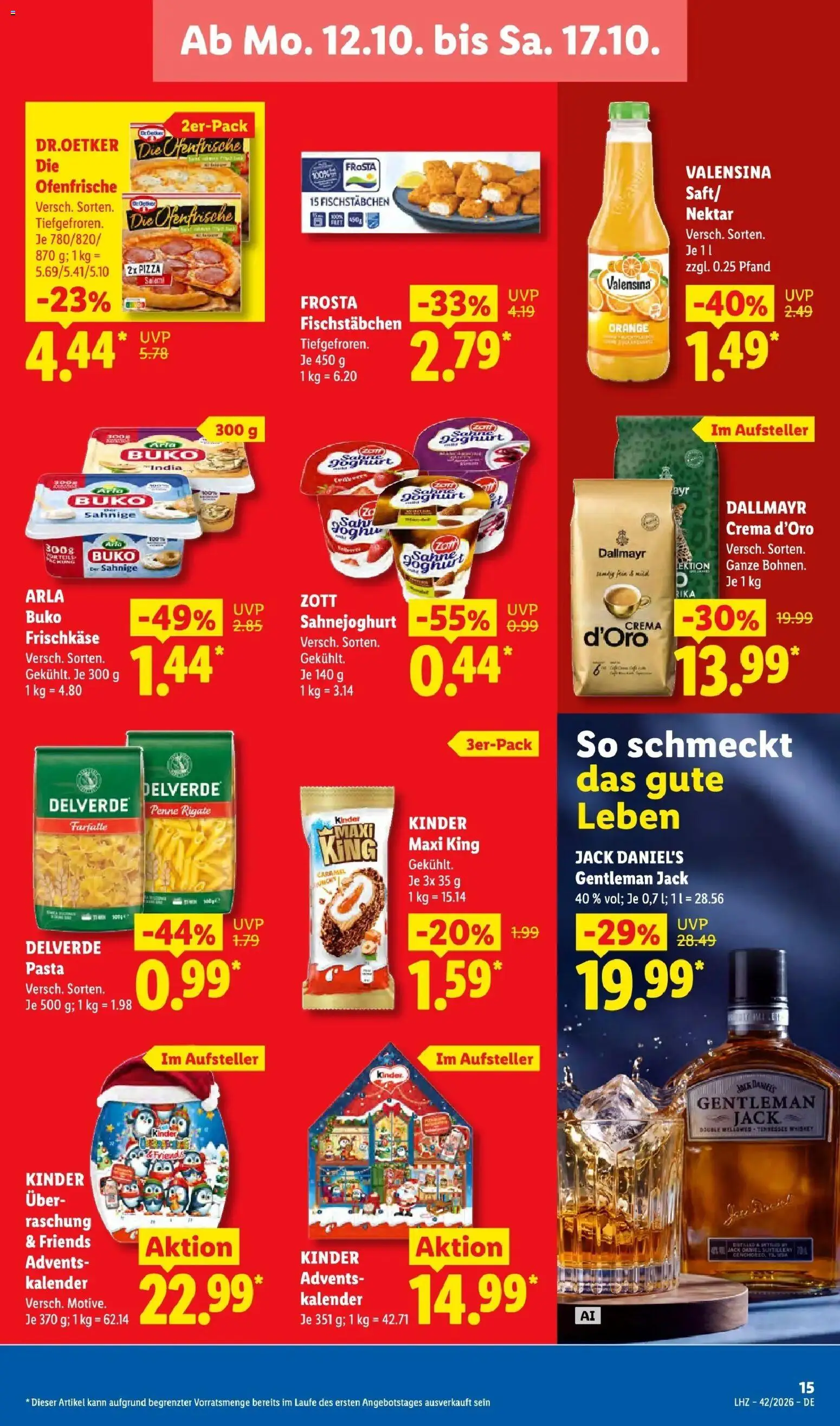 Lidl Prospekt Mühlacker (ab 12.10.2026) zum Blättern » Angebote | Seite: 25 | Produkte: Jack Daniel's, Dallmayr, Fischstabchen, Arla buko