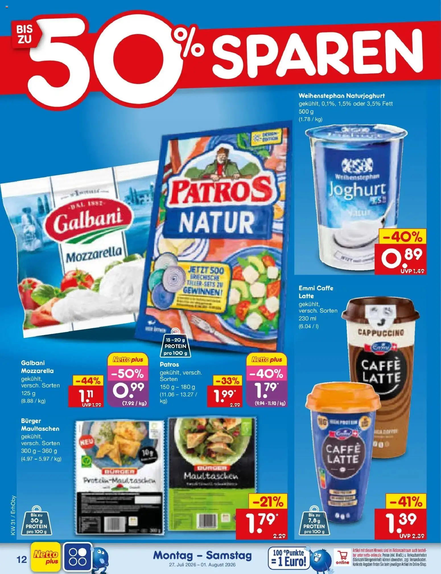 Netto Marken-Discount Prospekt Velden – gültig ab 27.07.2026 | Seite: 20 | Produkte: Joghurt, Mozzarella, Burger, Patros