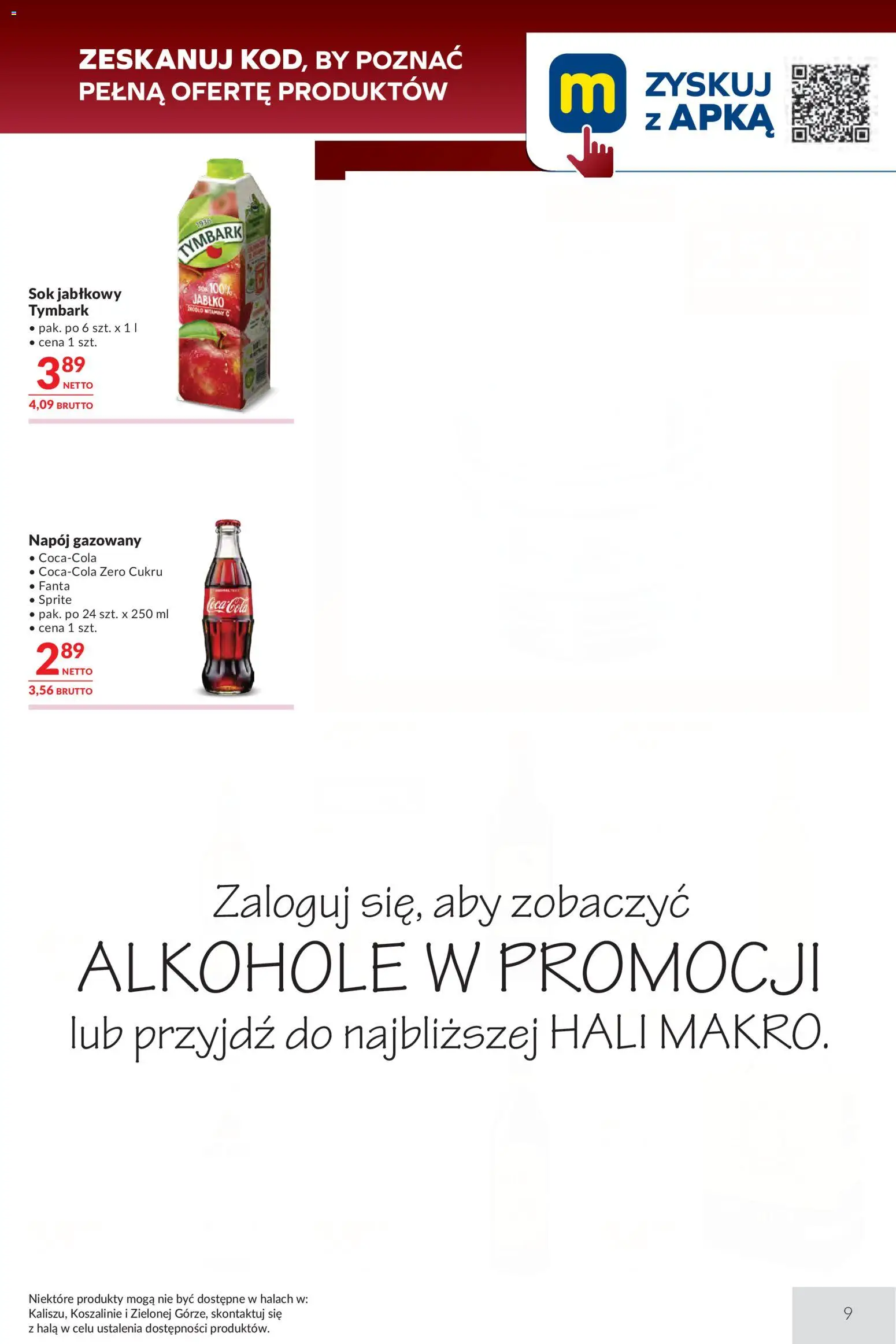 Makro gazetka - Oferta dla Gastronomii od 27.10.2026 | Strona: 9 | Produkty: Alkohole, Tymbark, Sprite, Coca cola