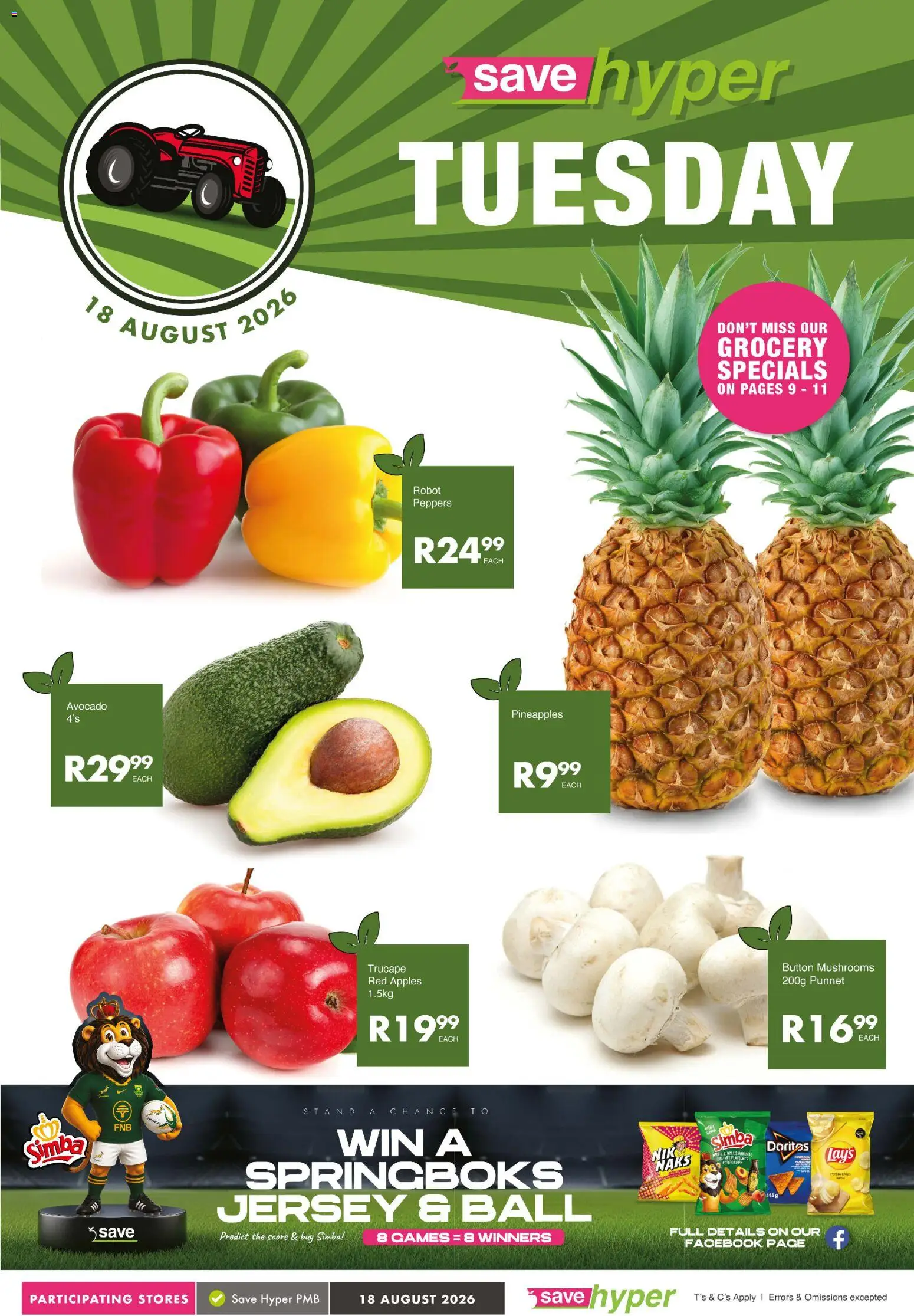 New Save catalogue – valid from 18/08/2026 | Page: 1 | Products: Mushrooms, Jersey, Avocado, Apples
