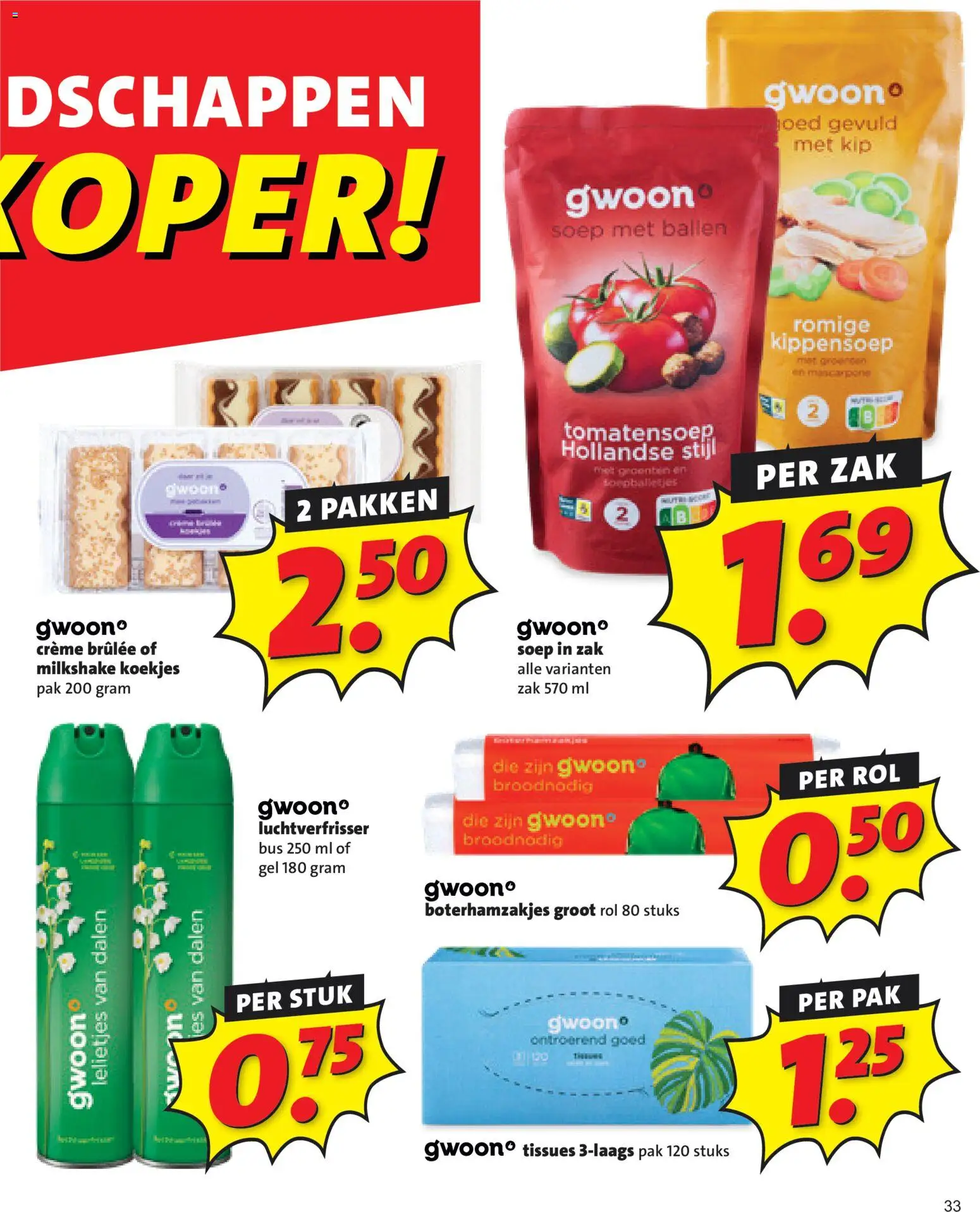 {H1} | Pagina: 33 | Producten: Koekjes, Luchtverfrisser, Zak, Tissues