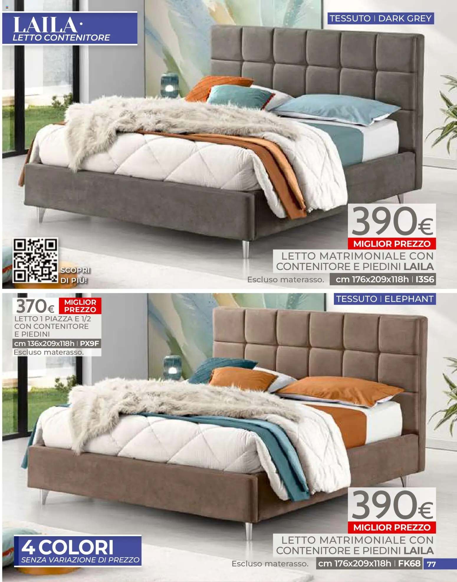 Volantino Mondo Convenienza del 01/07/2026 | Pagina: 77 | Prodotti: Letto matrimoniale, Letto contenitore, Contenitore, Letto