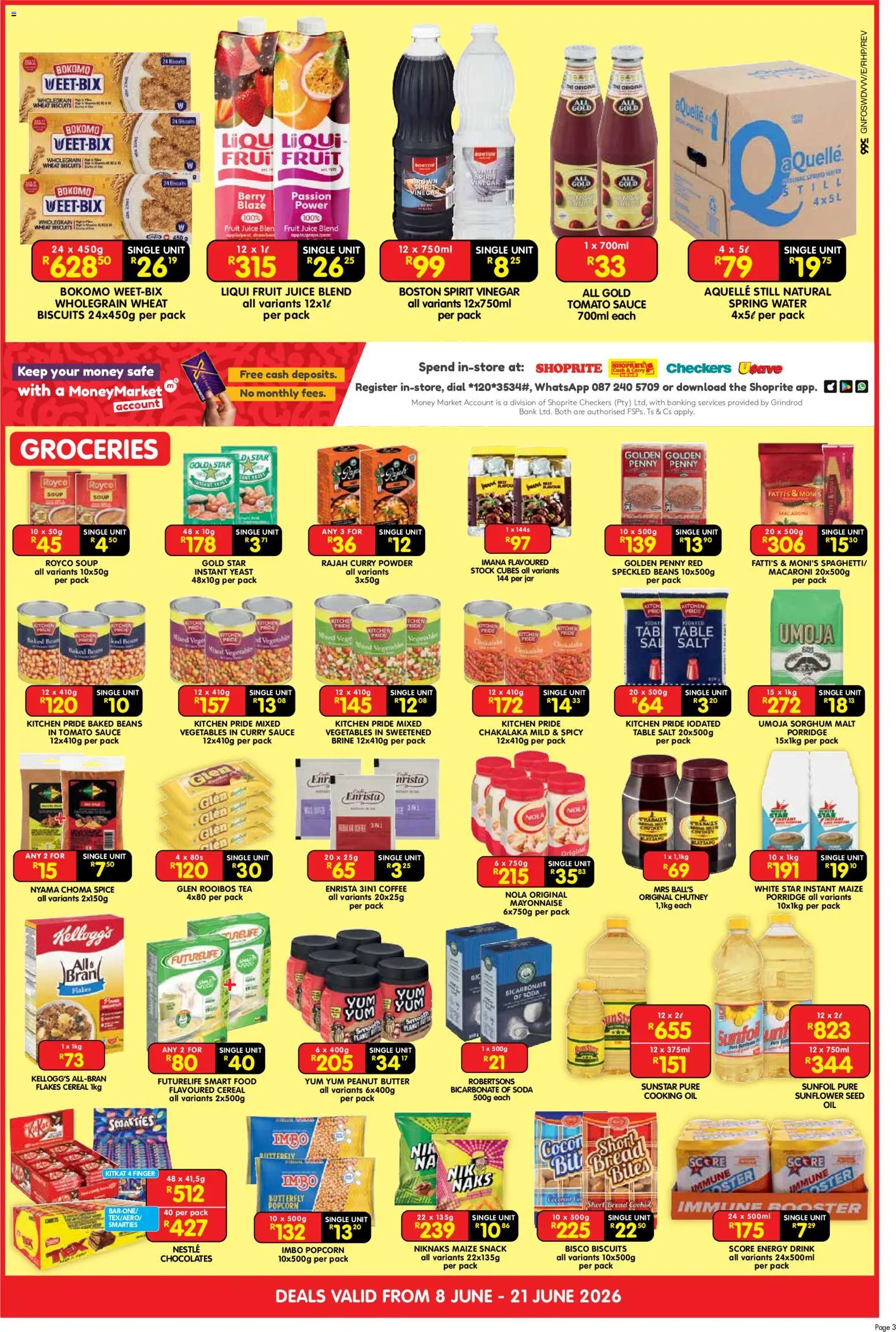 New Shoprite catalogue – valid from 08.06.2026 | Page: 3 | Products: Beans, Chutney, Tomato sauce, Fruit