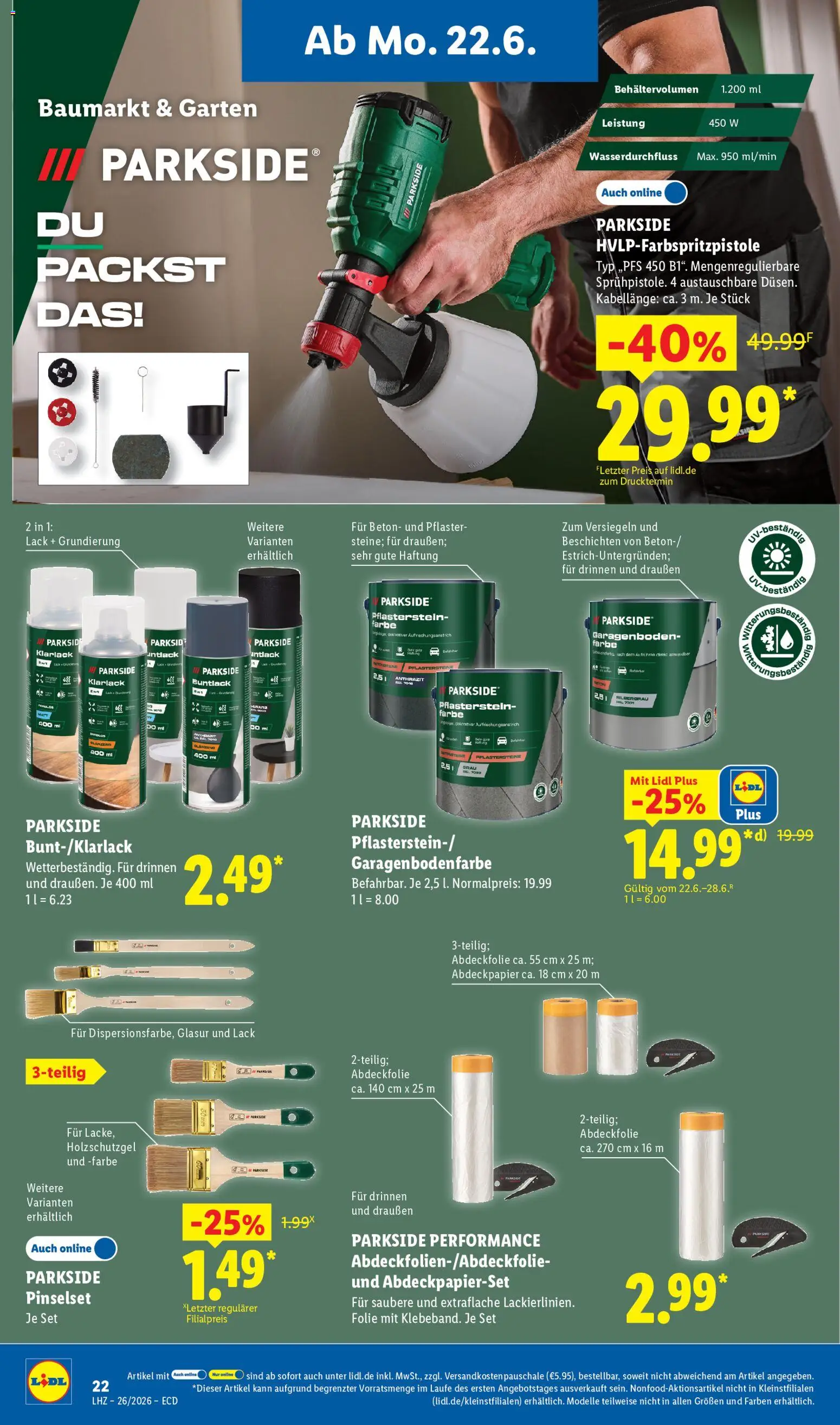 Lidl Německo leták od 22.06.2026 | Strana: 20 | Produkty: Parkside, Fólie