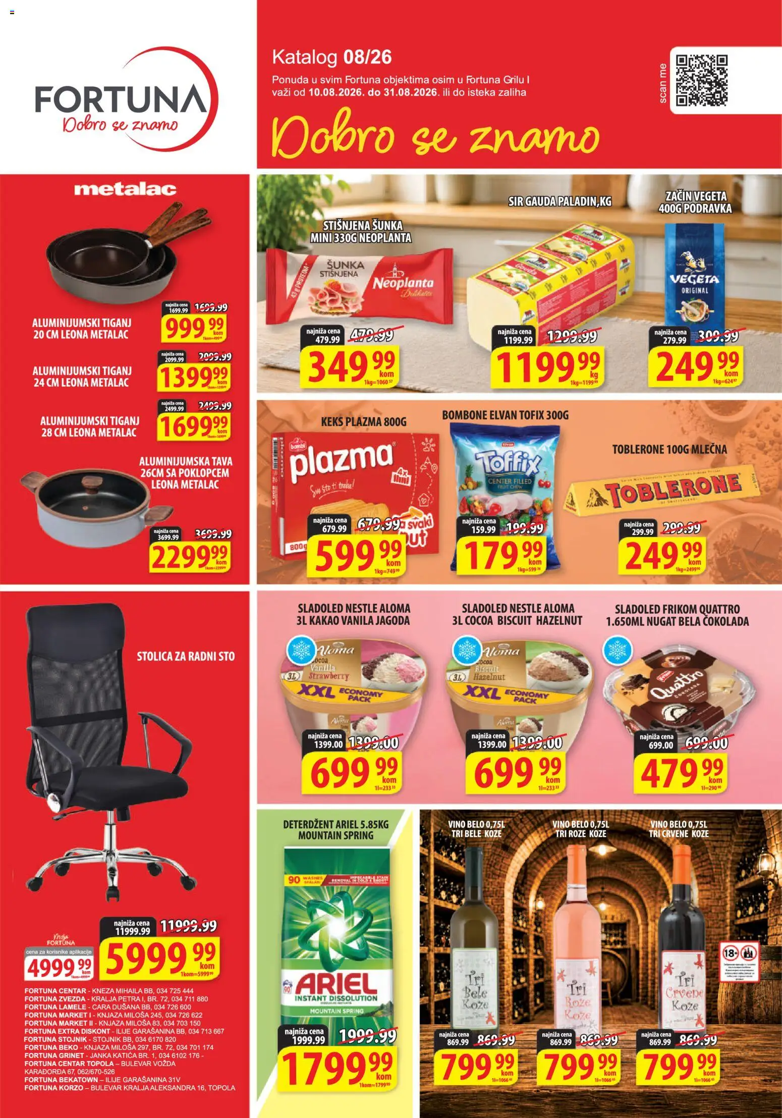 Fortuna Market katalog - važi od 10.08.2026 | Strana: 1 | Proizvode: Deterdžent, Keks, Toblerone, Bela čokolada