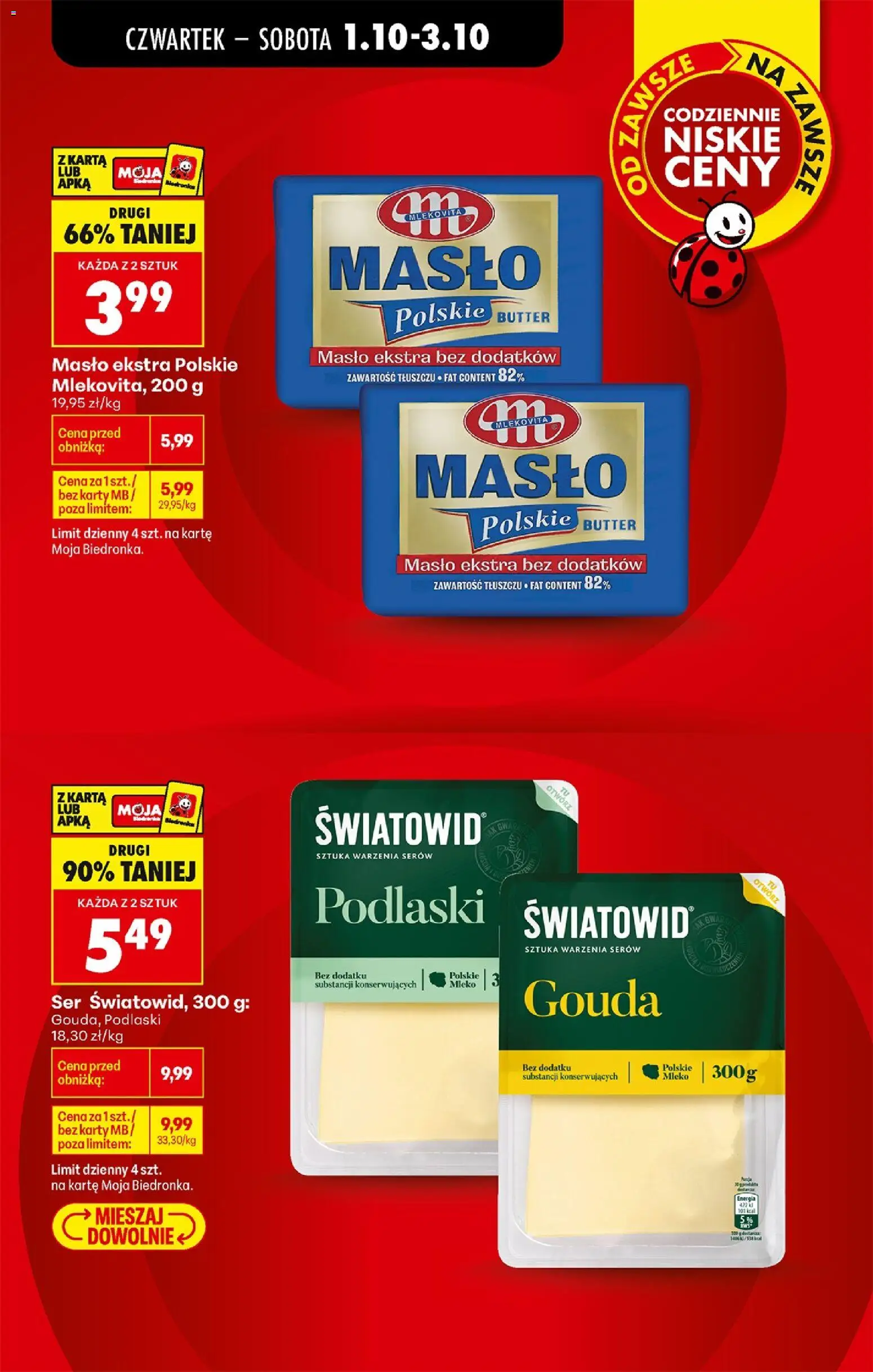 Biedronka Polsko leták - Codziennie niskie ceny od 01.10.2026 | Strana: 3 | Produkty: Gouda, Mléko, Máslo, Karty