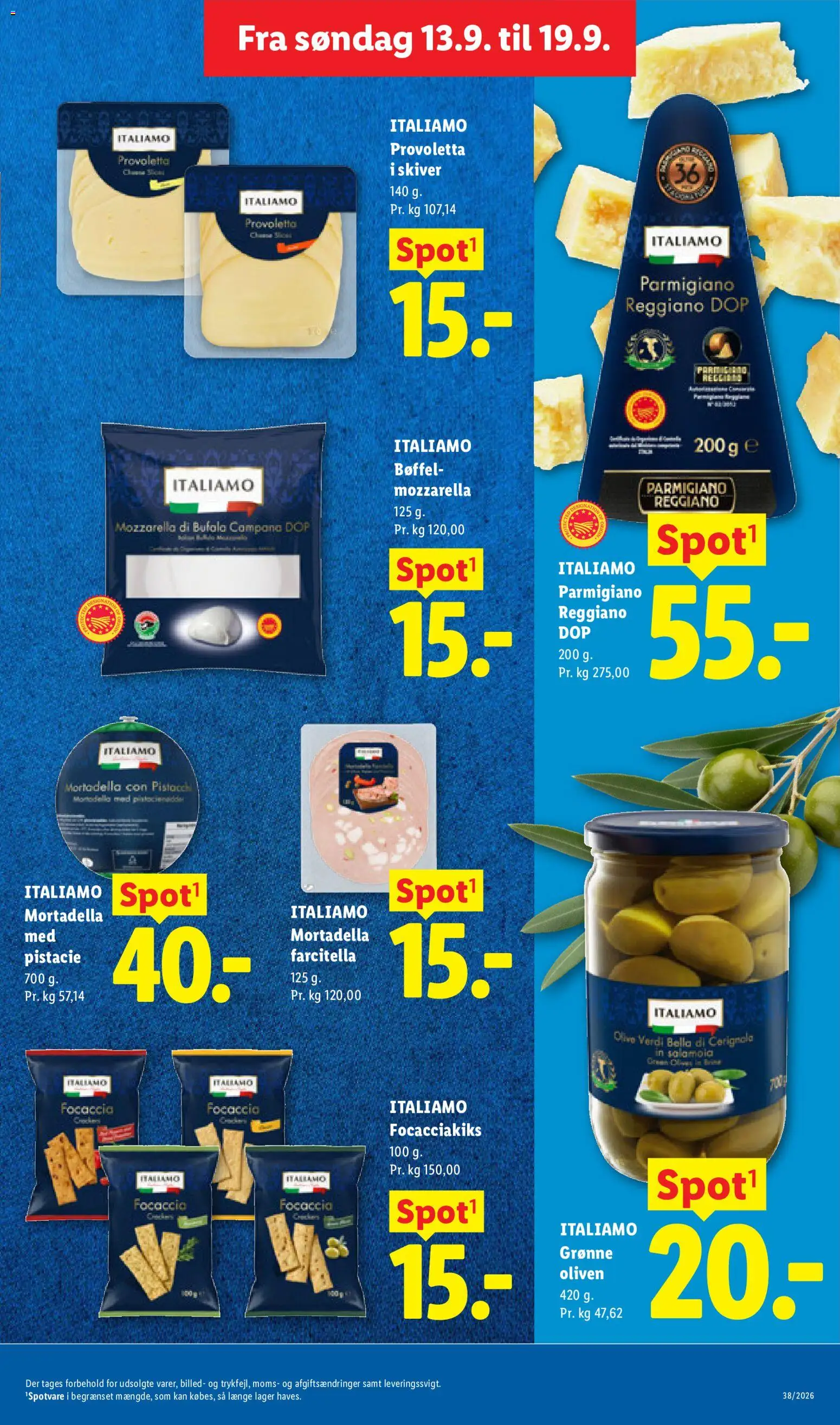 Lidl tilbudsavis – gyldig fra 13/09/2026 | Side: 29 | Produkter: Oliven, Focaccia, Parmigiano Reggiano, Søm
