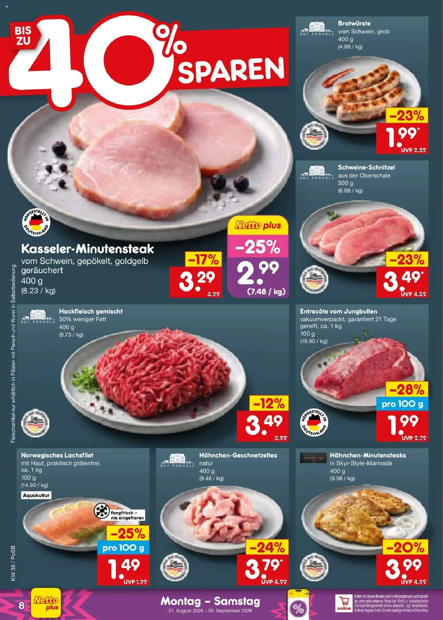 Netto Marken-Discount Prospekt Regensburg (ab 31.08.2026) » Angebote | Seite: 10 | Produkte: Entrecote, Wurst, Fleisch, Hackfleisch