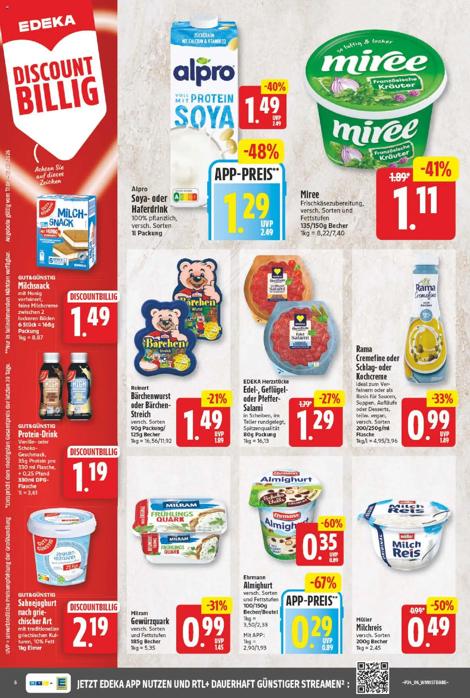 NP Discount Prospekt – gültig ab 17.08.2026 | Seite: 6 | Produkte: Milch, Rama cremefine, Vanille, Alpro