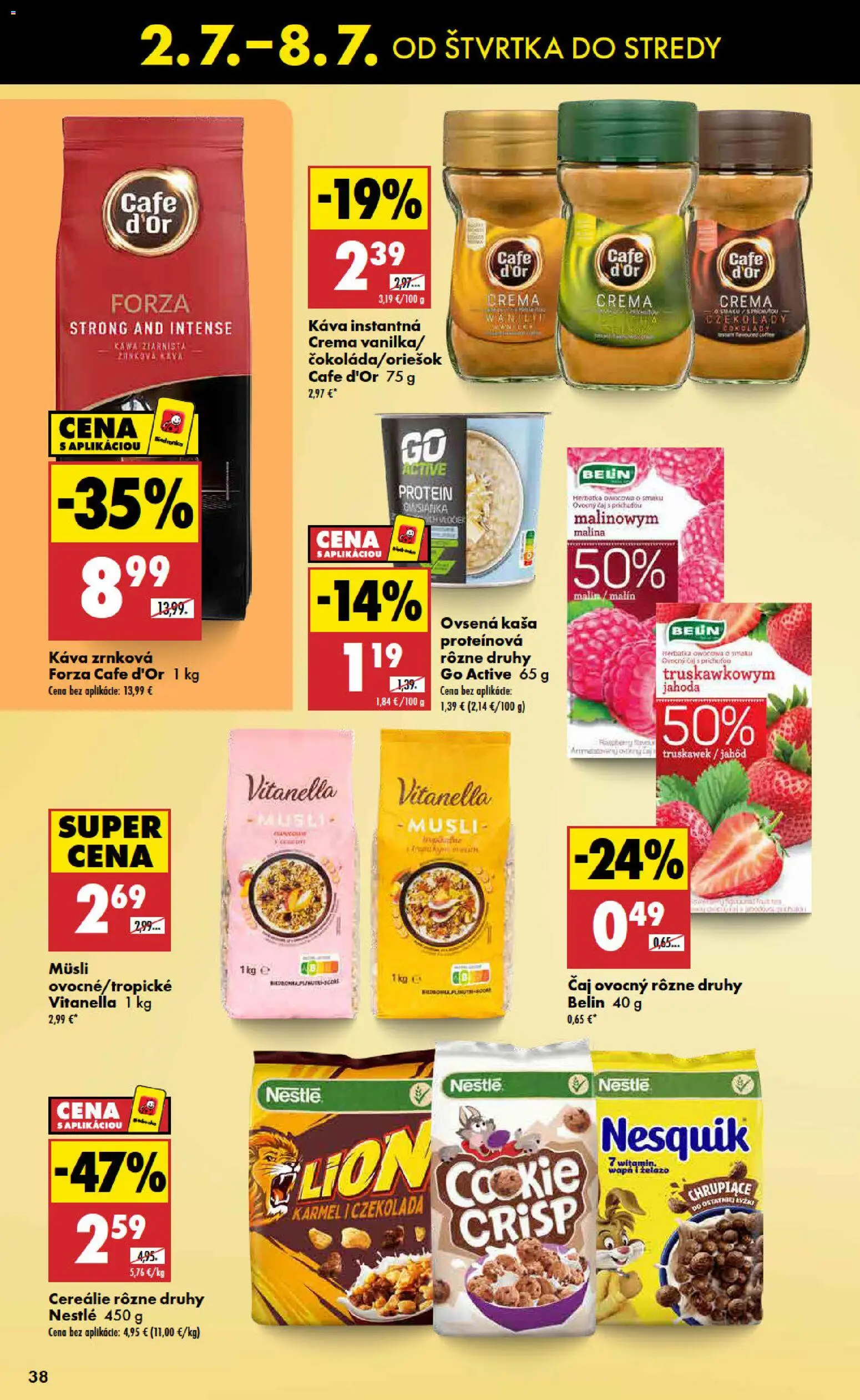 Nové Biedronka akcie – leták je platný od 02.07.2026 | Strana: 38 | Produkty: Káva, Čaj, Protein, Cereálie