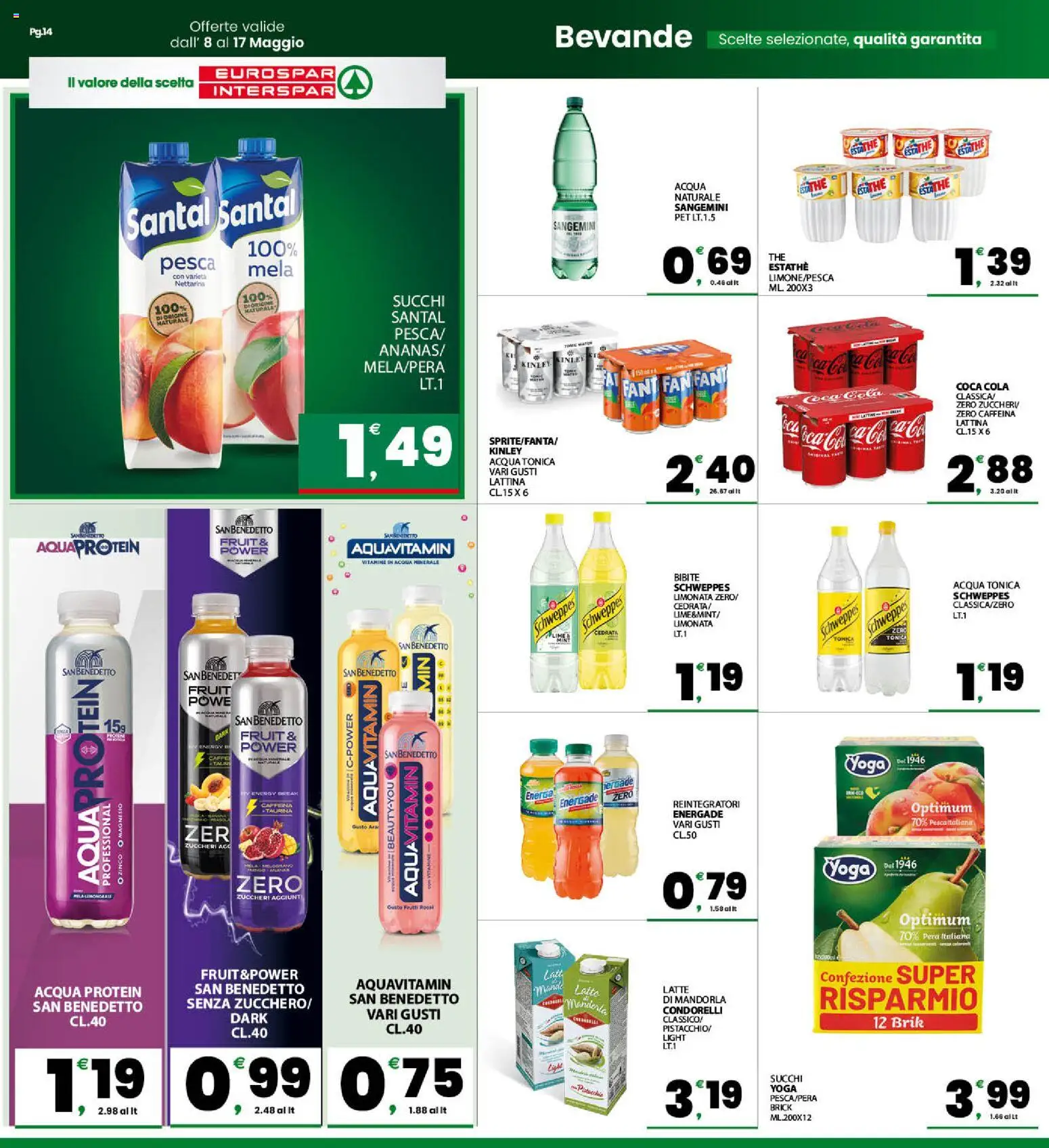 Volantino Eurospar del 08.05.2026 | Pagina: 14 | Prodotti: Latte, Pesca, Bibite, Cedrata