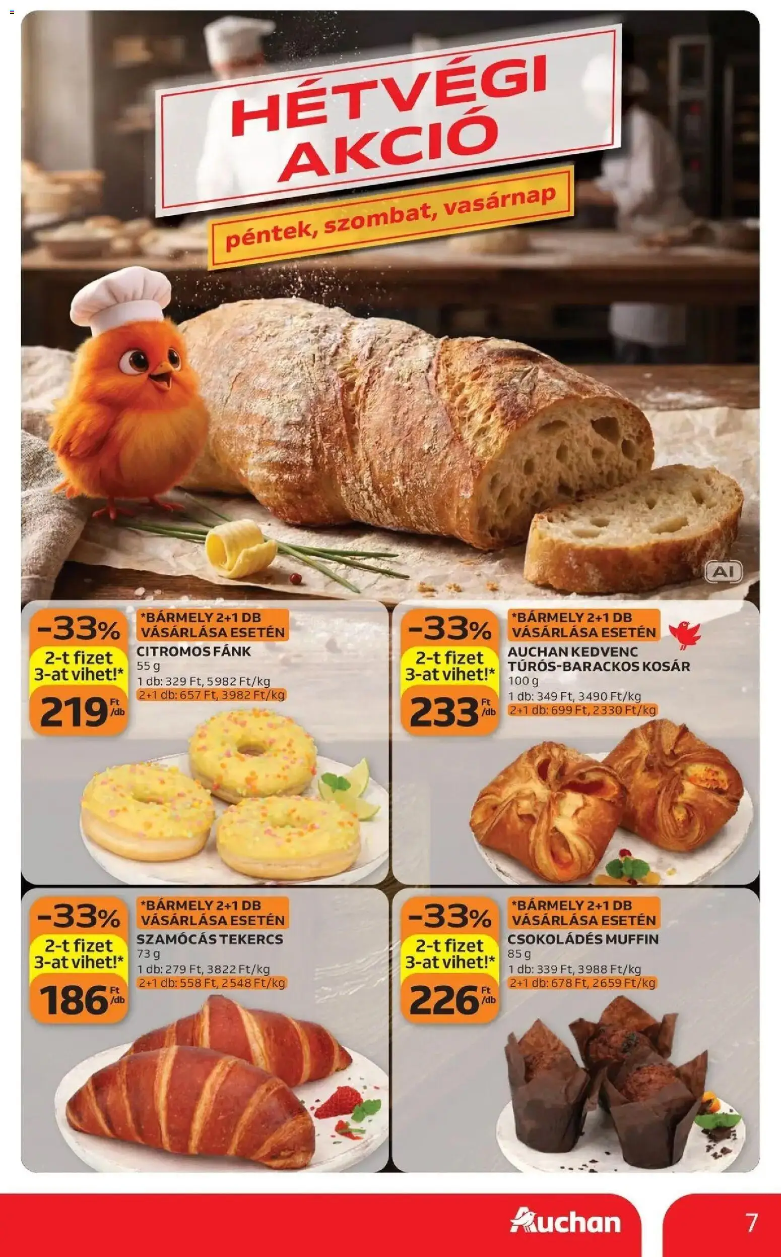 Auchan akciós újság Szolnok - 2026.08.27. -tól/töl > akció, lapozható szórólap 🛍️ | Oldal: 7 | Termékek: Croissant, Fánk, Muffin, Kosár