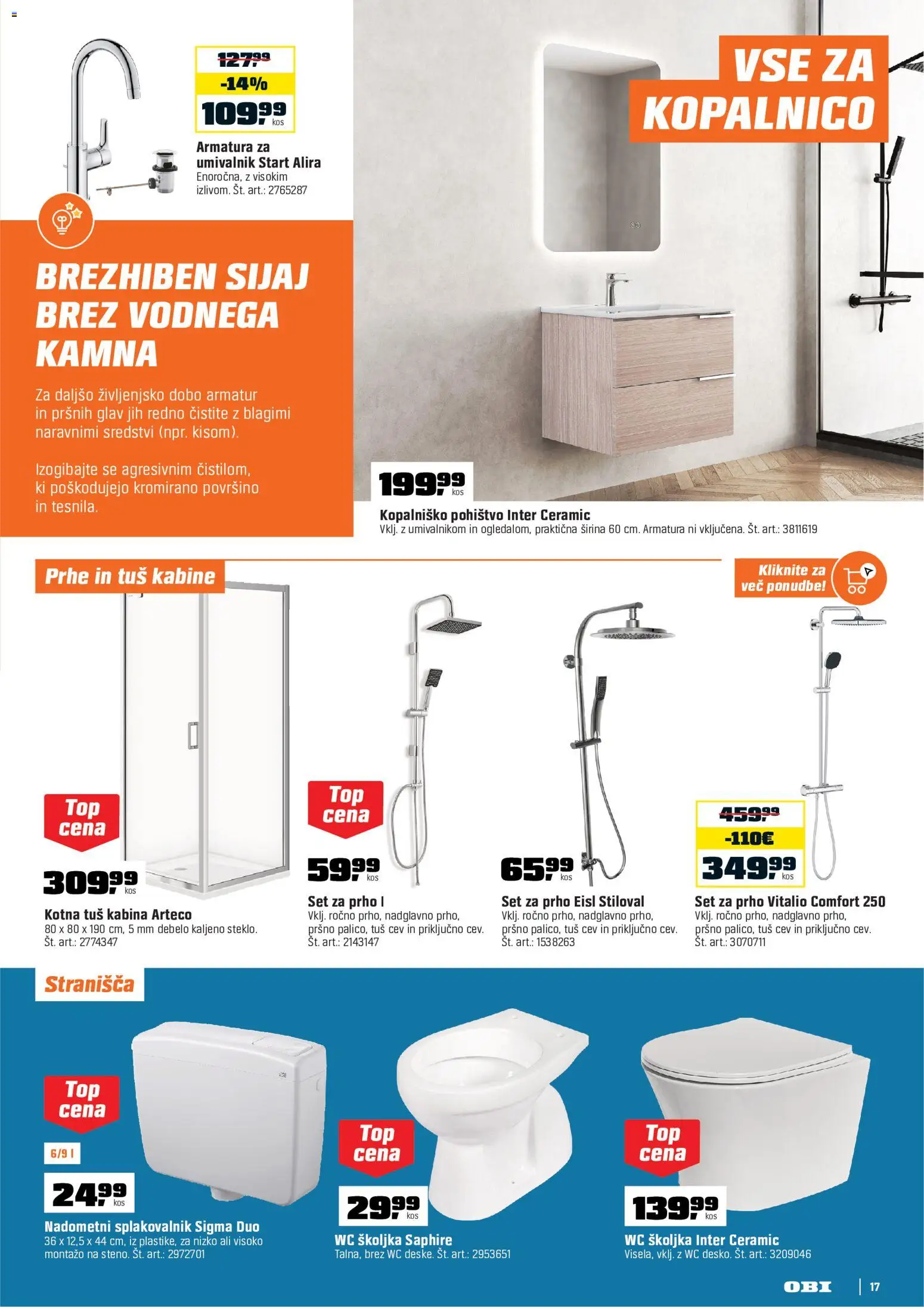 Novi OBI katalog ponudbe – veljaven od 01.10.2026 | Stran: 17 | Izdelki: Kos, WC školjka, Tuš kabina, Umivalnik