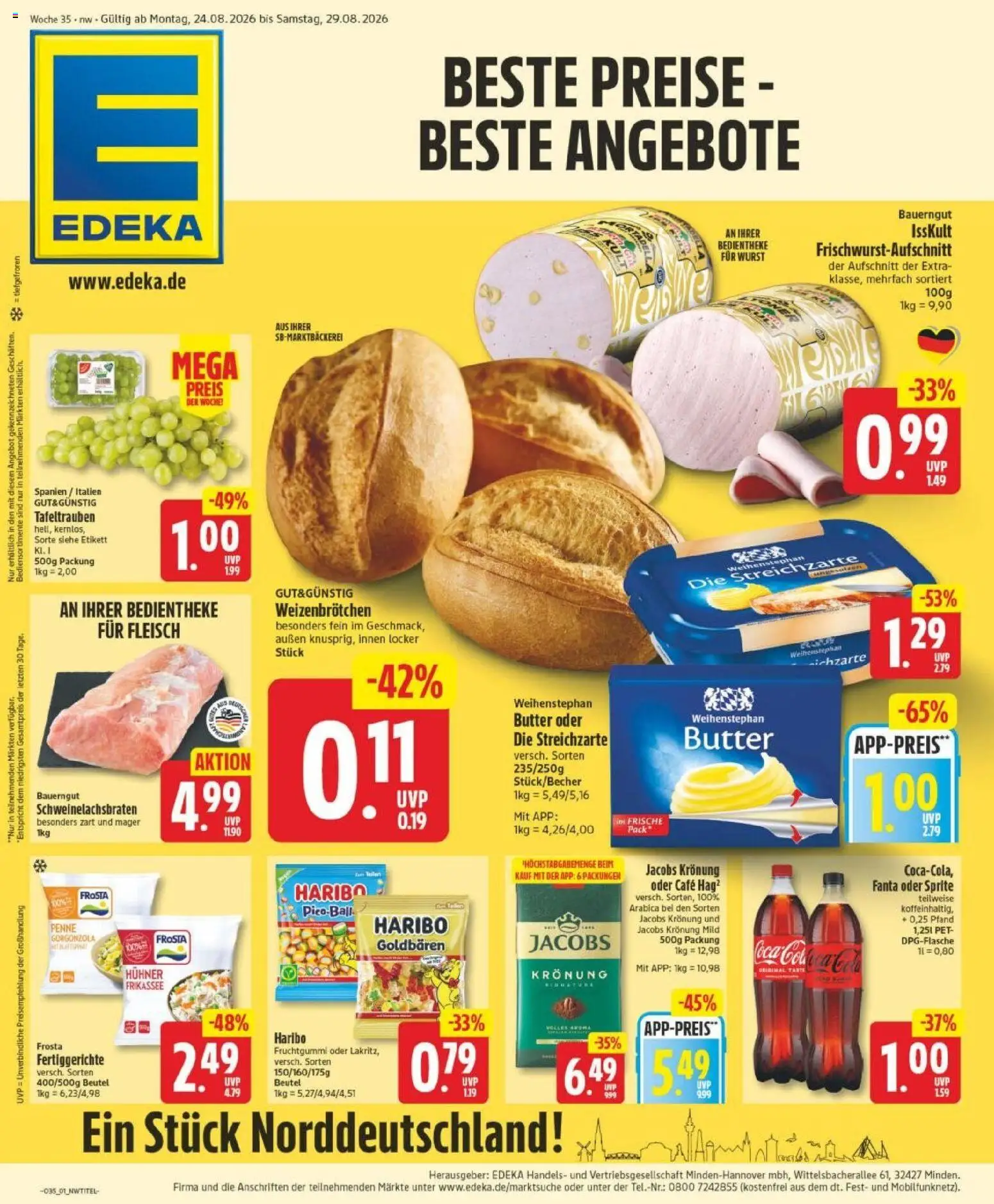 Edeka Prospekt Bremen – gültig ab 23.08.2026 | Seite: 1 | Produkte: Sprite, Butter, Frosta, Fertiggerichte