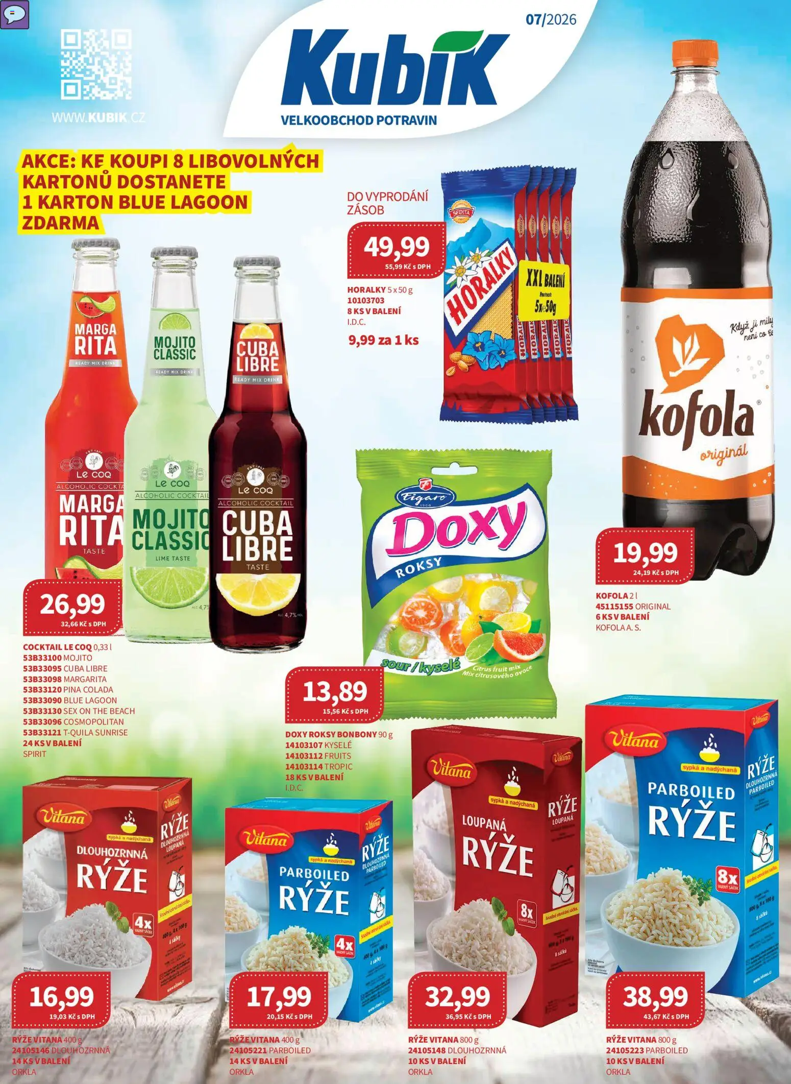 Kubík leták - Velkoobchod 07/2026 od 01.07.2026 | Strana: 1 | Produkty: Rýže, Horalky, Piña colada, Šálek
