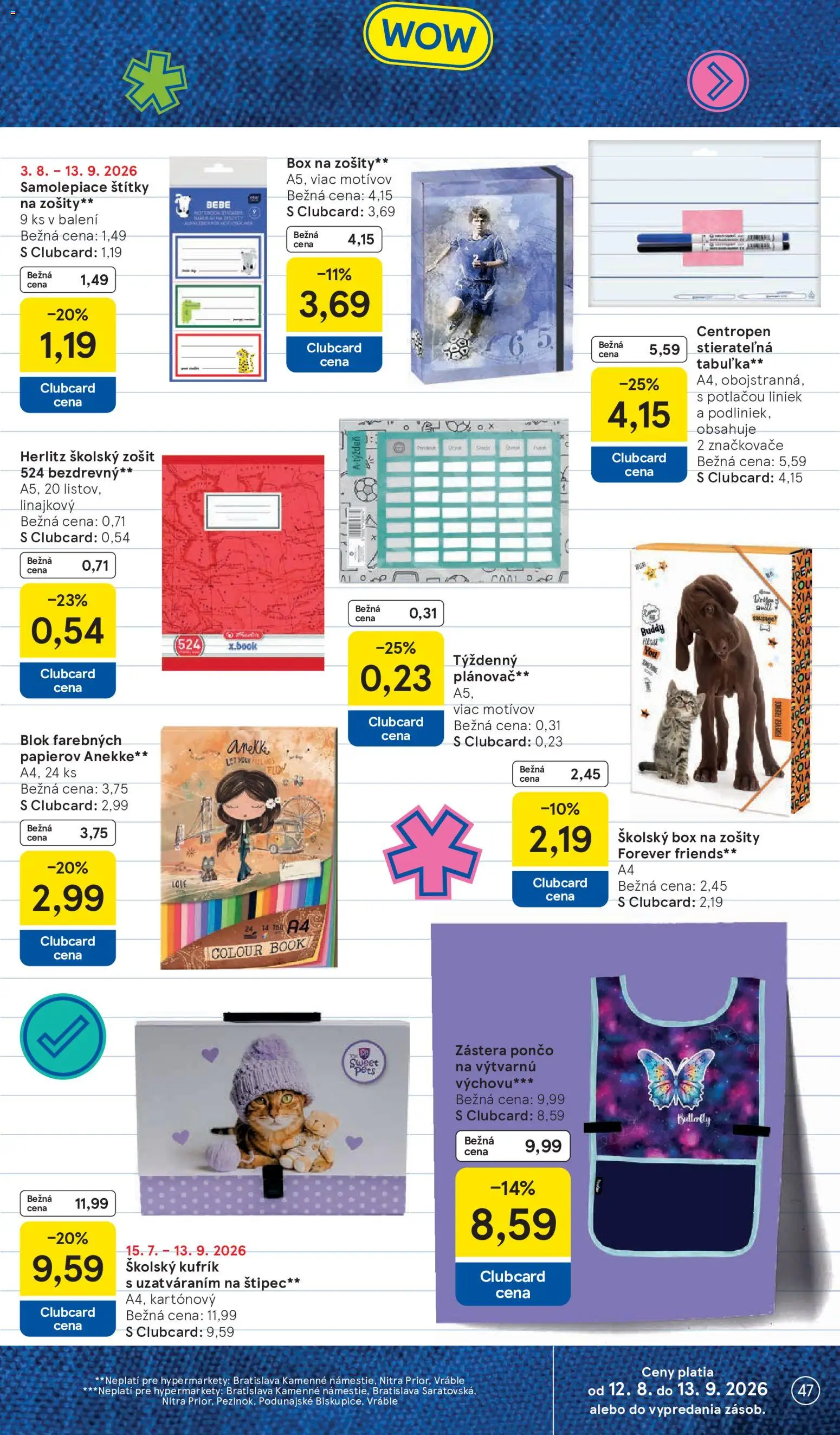 Nové Tesco akcie – leták je platný od 12.08.2026 | Strana: 47 | Produkty: Zošity, Zošit