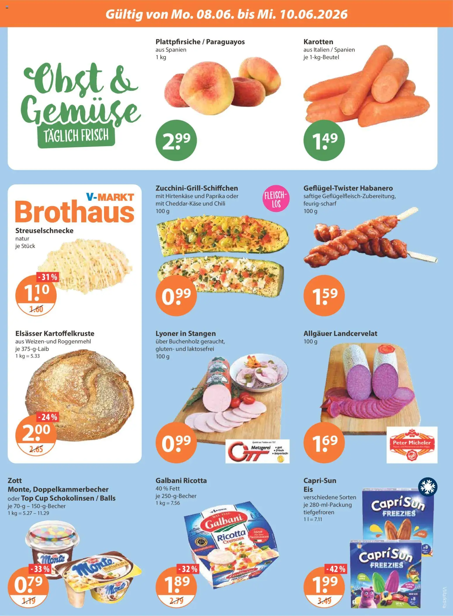 V-Markt Hallertau / Oberpfalz ab Montag – gültig ab 08.06.2026 | Seite: 2 | Produkte: Top, Gemüse, Obst, Fleisch