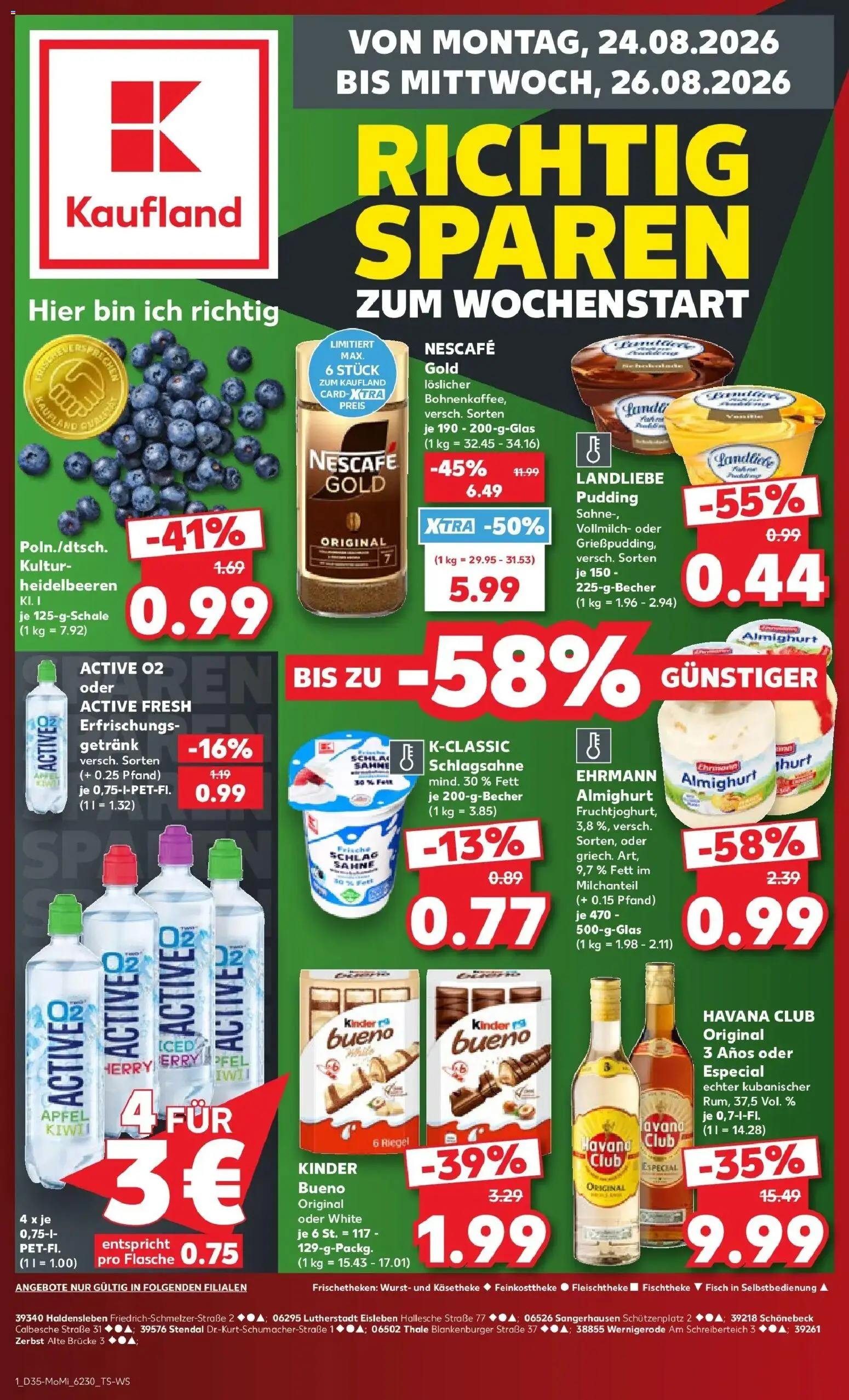 Prospekt Kaufland ab 24.08.2026 » Angebote Online zum Blättern | Seite: 1 | Produkte: Havana club, Nescafe, Pudding, Heidelbeeren