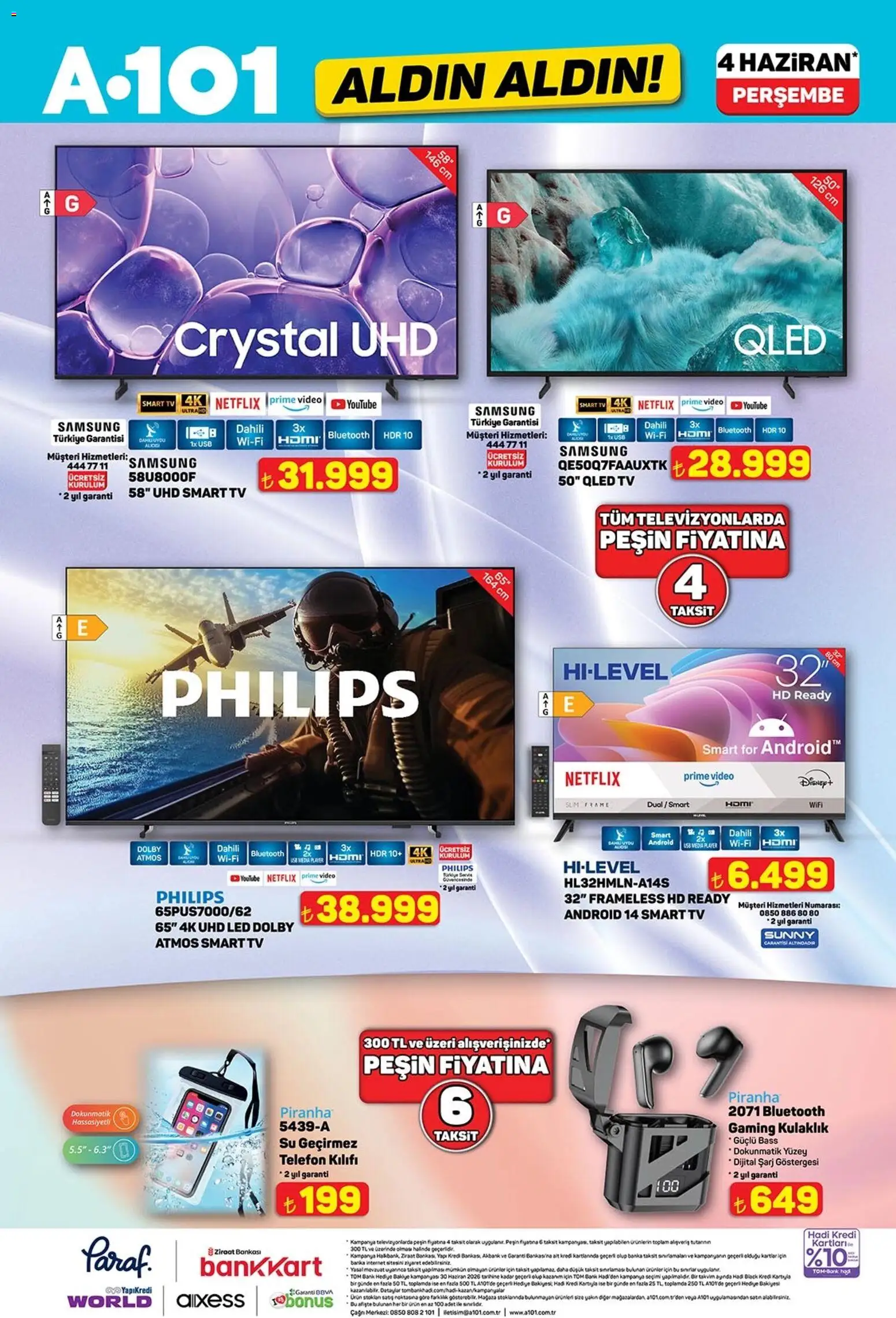 A101 - Katalog Aldın Aldın - 04.06.2026 tarihinden itibaren geçerlidir | Sayfa: 4 | Ürünler: Su, Video, Kulaklık, USB