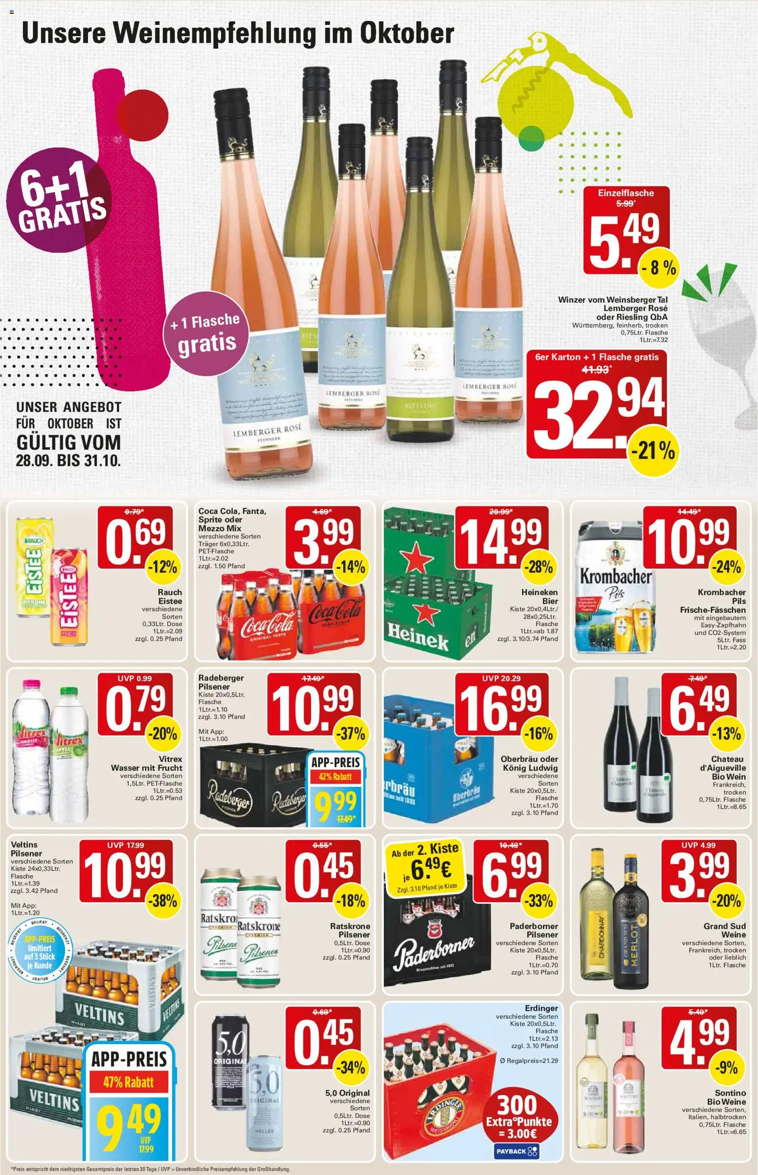 WEZ Prospekt – gültig ab 28.09.2026 | Seite: 14 | Produkte: Sprite, Erdinger, Bier, Wein