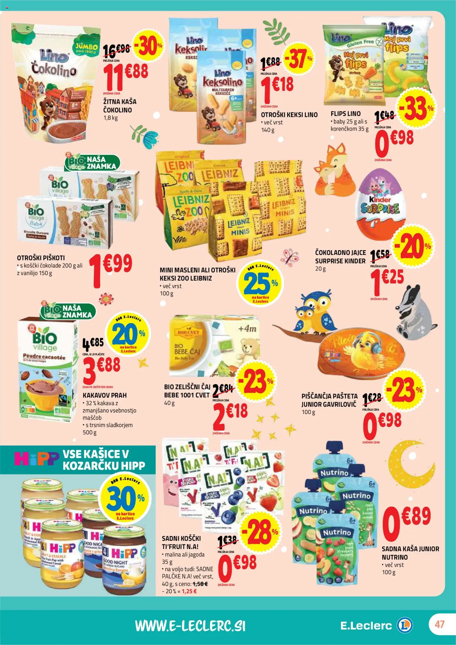 Novi E.leclerc katalog ponudbe – veljaven od 02.09.2026 | Stran: 47 | Izdelki: Keksi, Pašteta, Čokolino, Caj