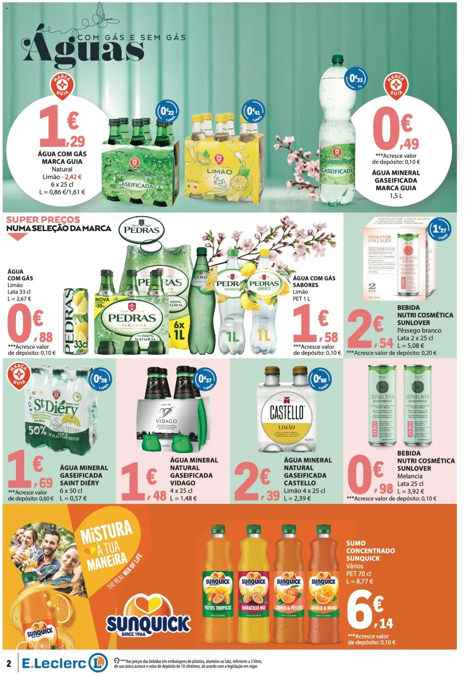 E.Leclerc folheto Especial Bebidas de Verão │ válido de 14/07/2026 | Página: 2 | Produtos: Melancia, Água com gás, Água mineral, Bebida