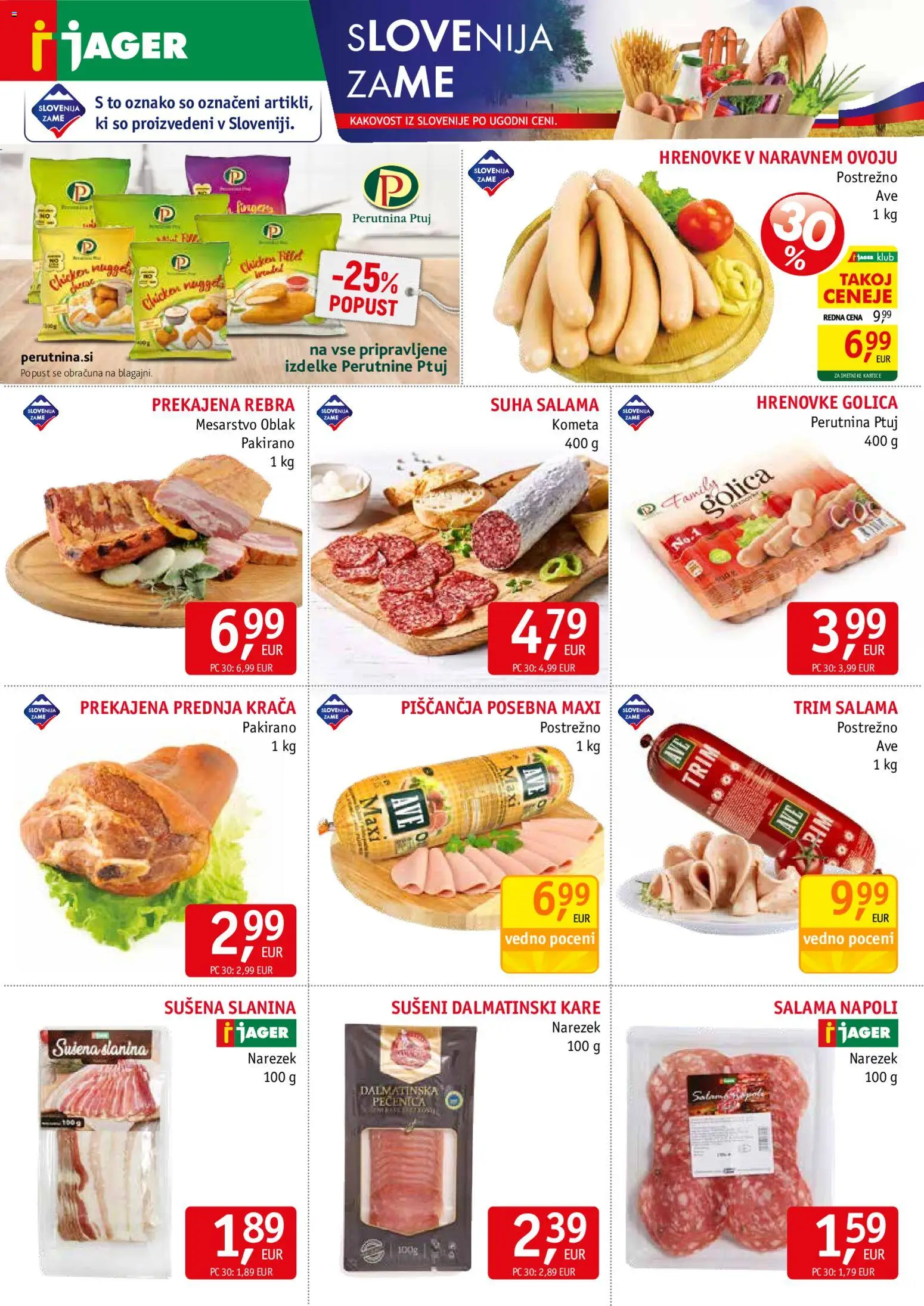 Novi Jager katalog ponudbe – veljaven od 10.06.2026 | Stran: 2 | Izdelki: Hrenovke, Narezek, Slanina, Salama