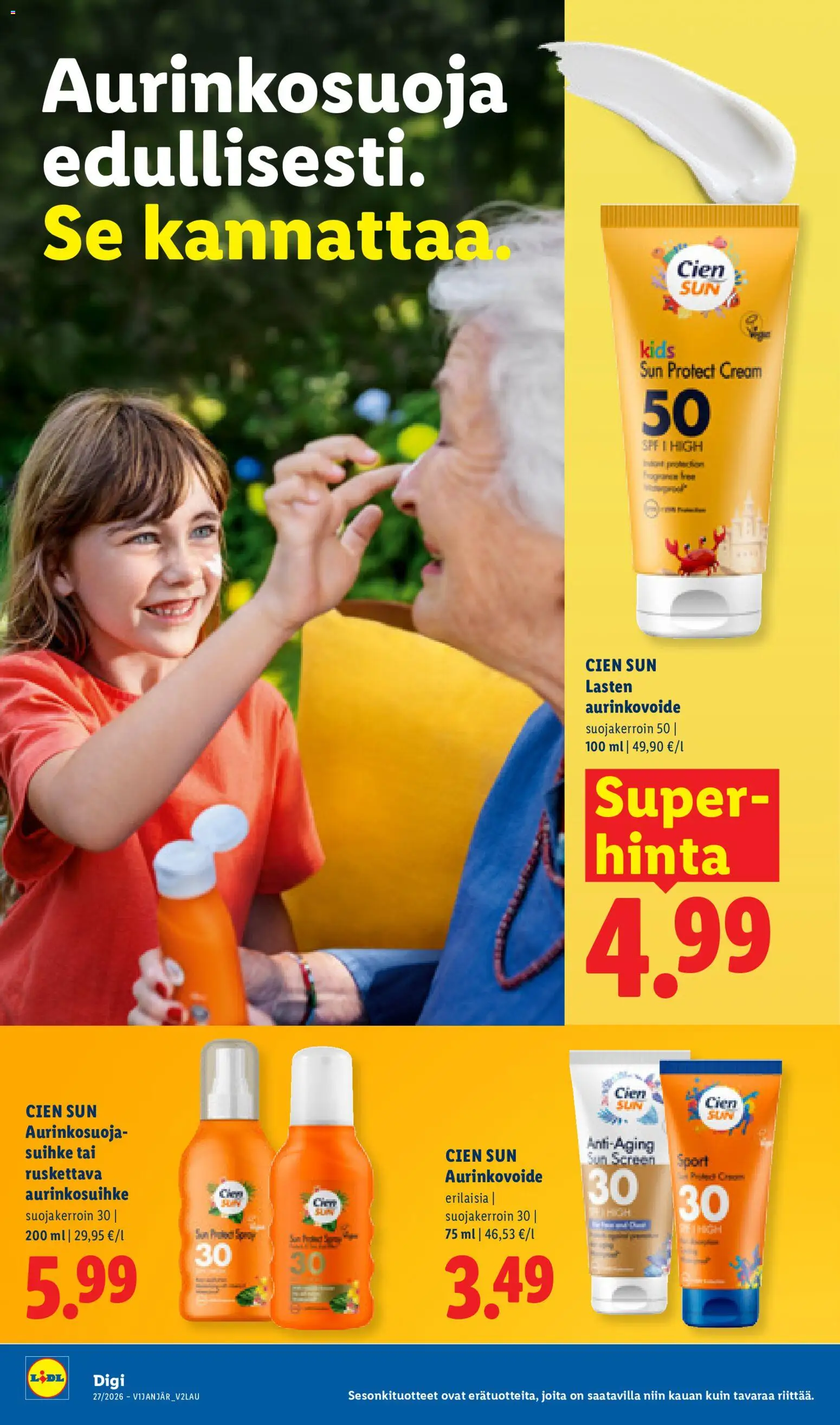 Lidl tarjoukset - Helsinki – voimassa 02/07/2026 alkaen | Sivu: 12 | Tuotteet: Aurinkovoide