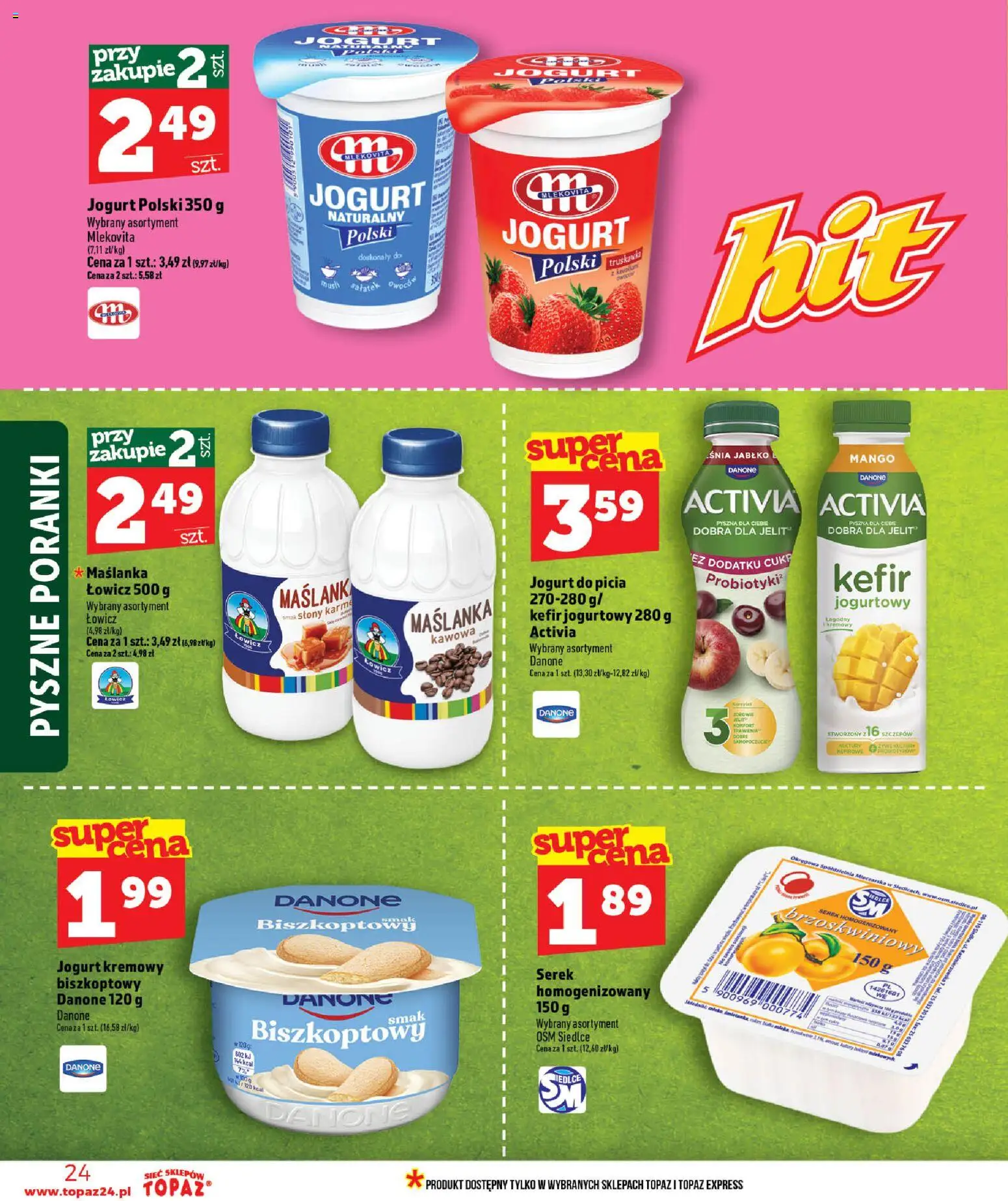 Topaz gazetka - MAZ od 25.06.2026 | Strona: 24 | Produkty: Mango, Serek homogenizowany, Serek, Jogurt