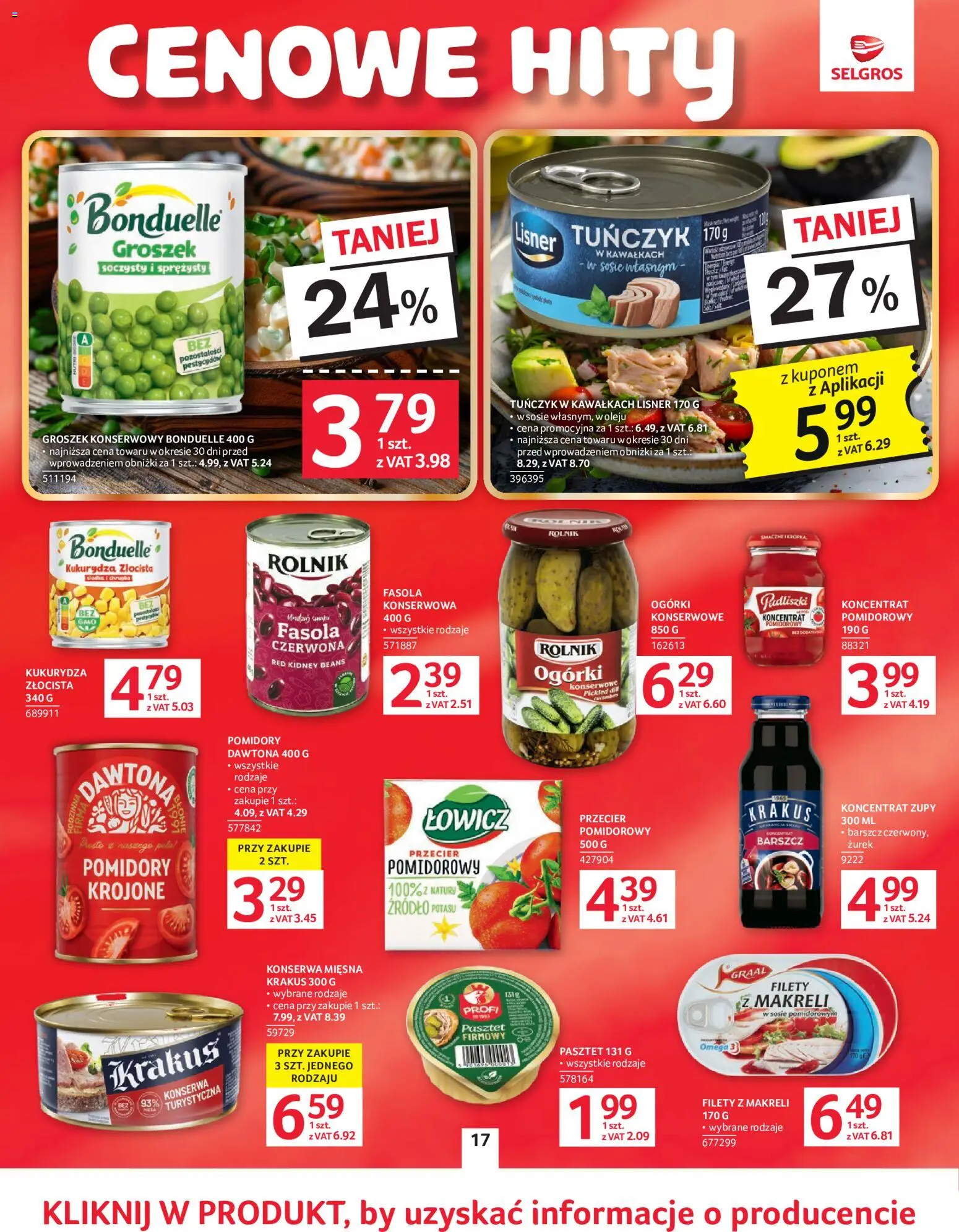 Selgros cash&carry gazetka od 02.06.2026 | Strona: 17 | Produkty: Groszek, Groszek konserwowy, Tuńczyk, Ogórki
